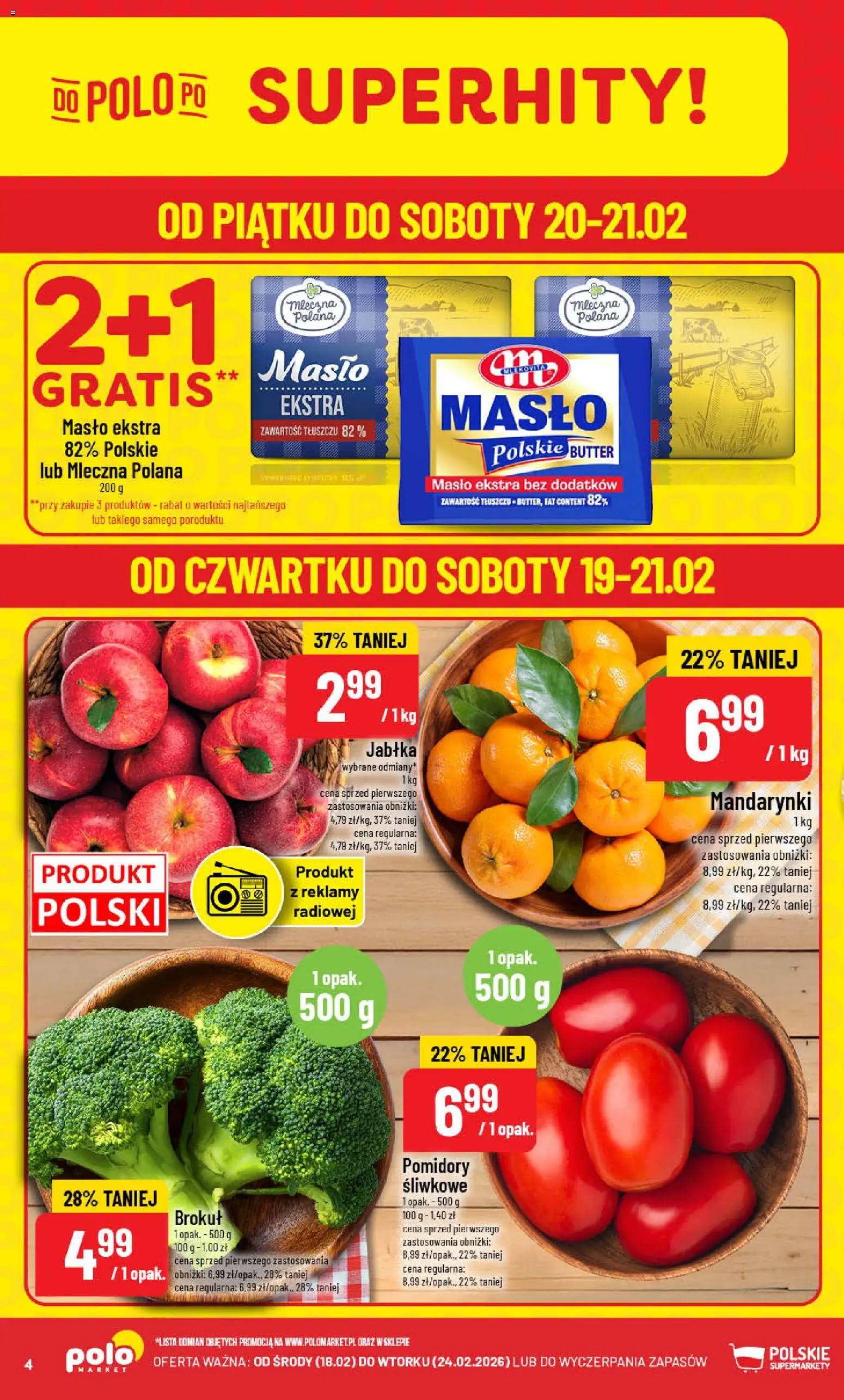 POLOmarket Gazetka od 18.02.2026 | Strona: 4 | Produkty: Brokuł, Masło, Jabłka, Mandarynki