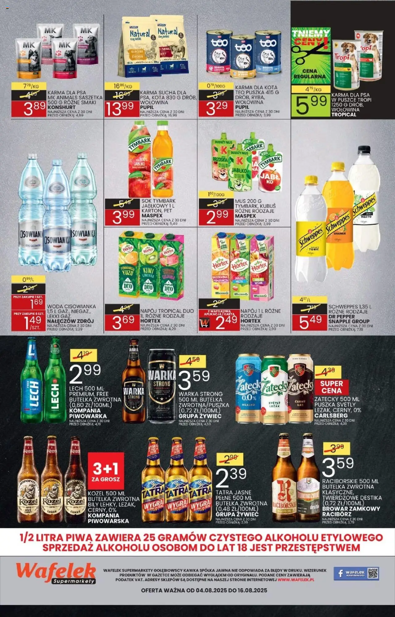 Wafelek Gazetka od 04.08.2025 | Strona: 8 | Produkty: Limonka, Warka, Karma dla kota, Woda