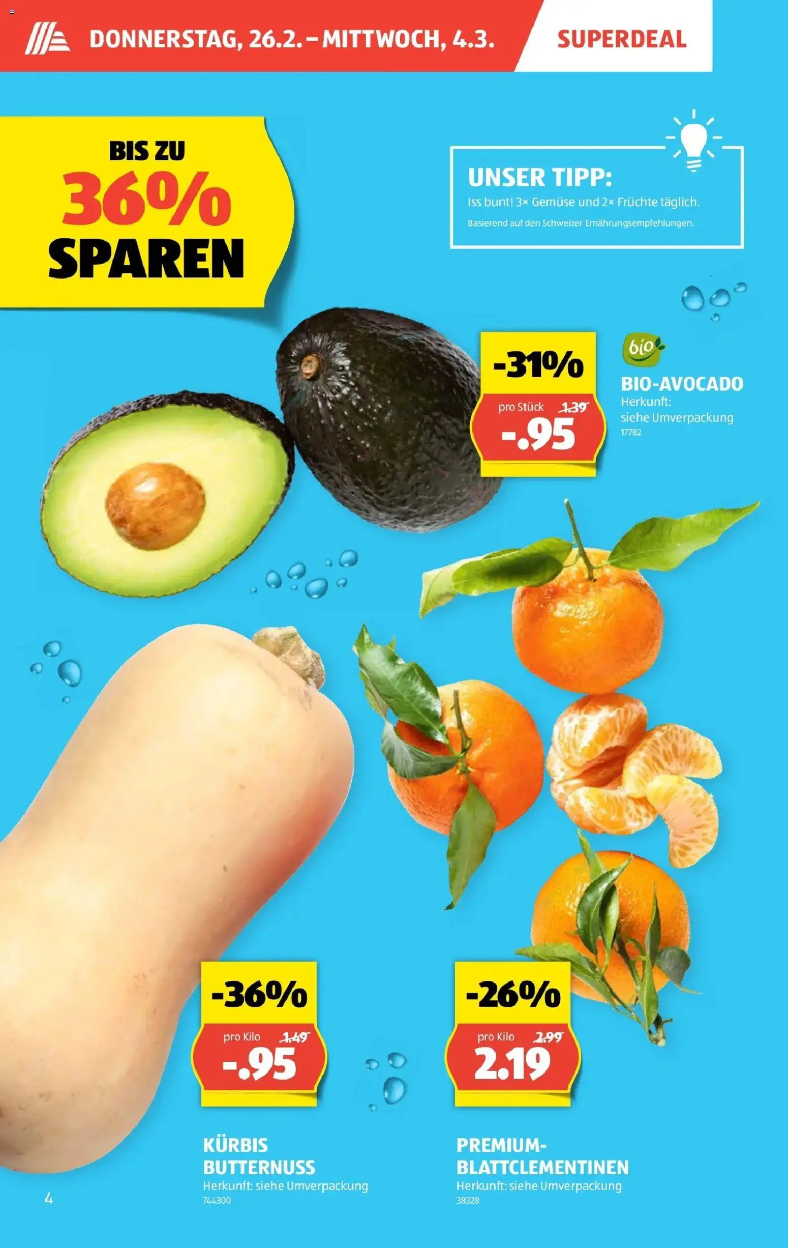 Aldi - Aldi Suisse: Wochenangebote – gültig ab 26.02.2026 | Seite: 4 | Produkte: Gemüse, Kürbis, Früchte