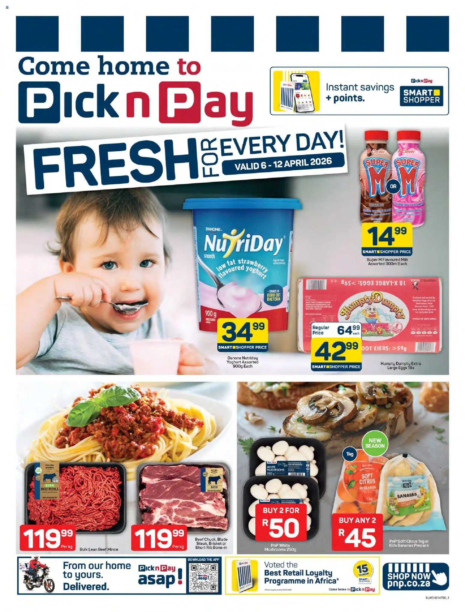 New Pick n Pay catalogue – valid from 06.04.2026 | Page: 1 | Products: Yoghurt, Milk, Eggs, Bananas