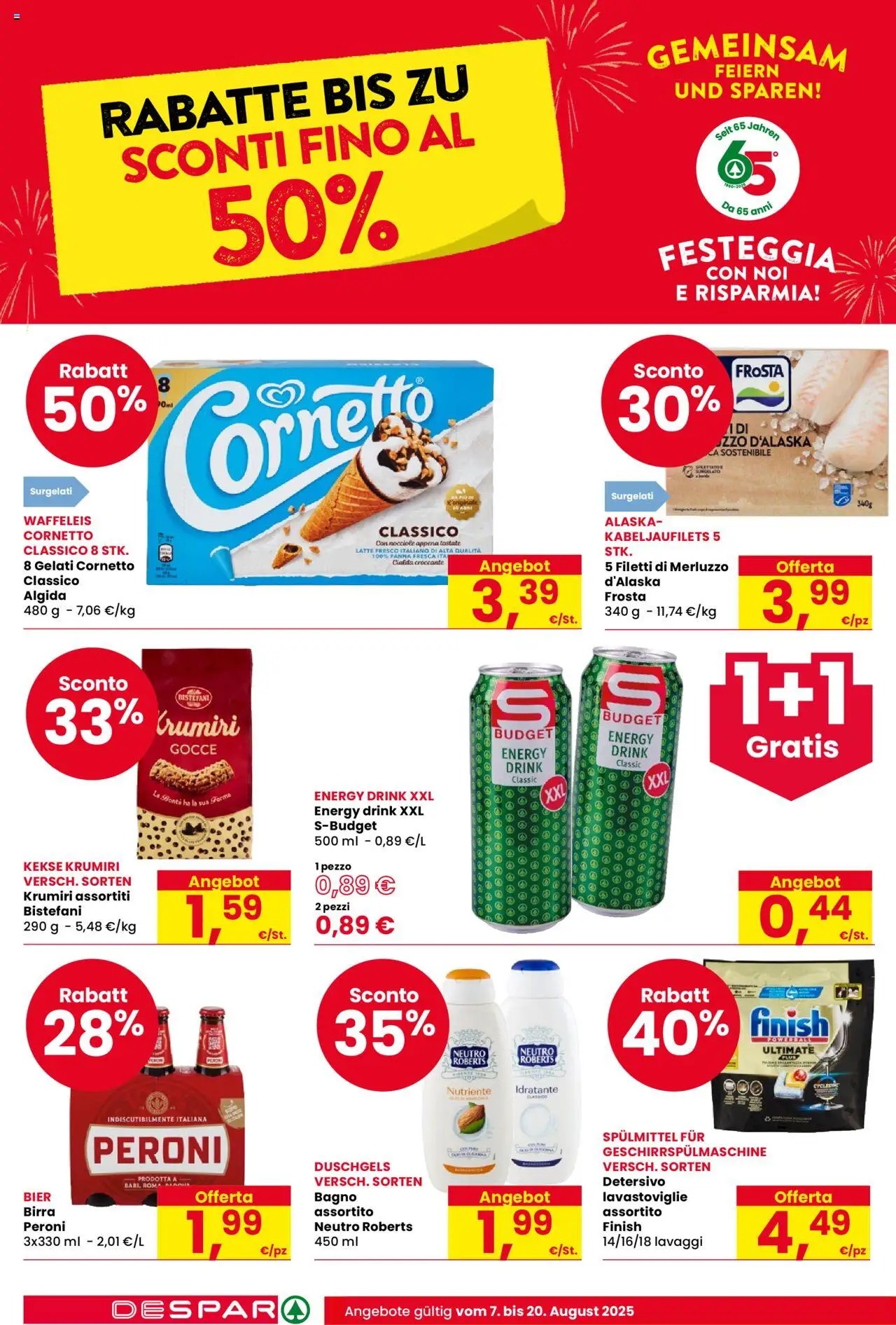 Volantino Despar del 07.08.2025 | Pagina: 2 | Prodotti: Cornetto, Panna, Latte, Lavastoviglie
