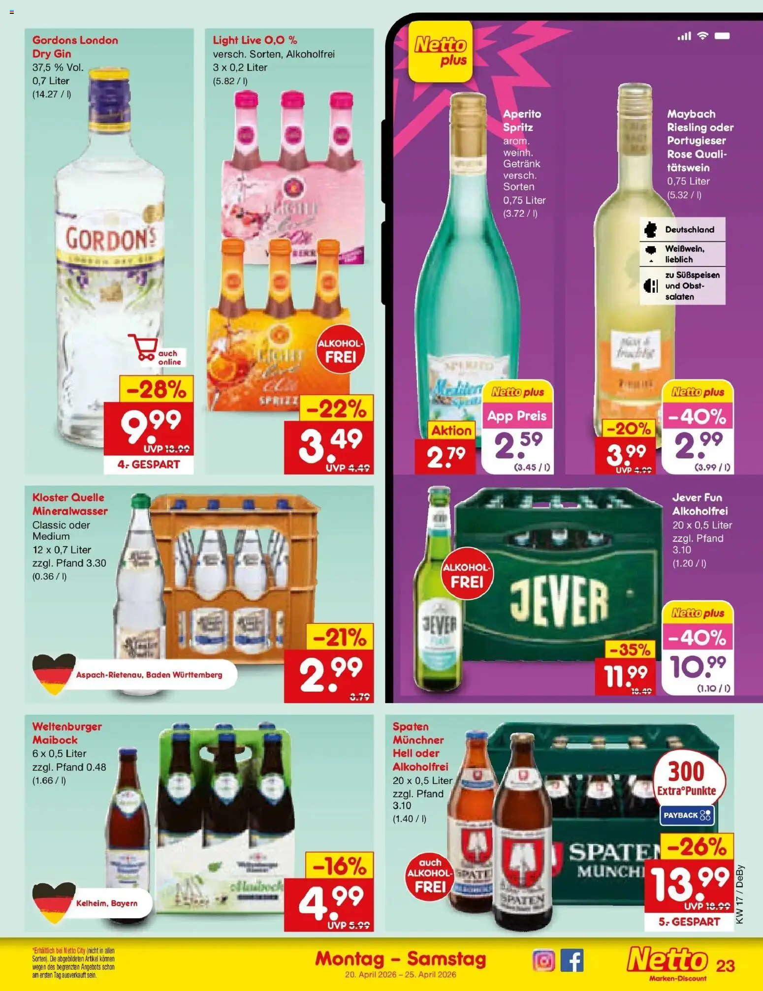 Netto Marken-Discount Prospekt Thierhaupten	 – gültig ab 20.04.2026 | Seite: 31 | Produkte: Mineralwasser, Obst, Jever, Gin