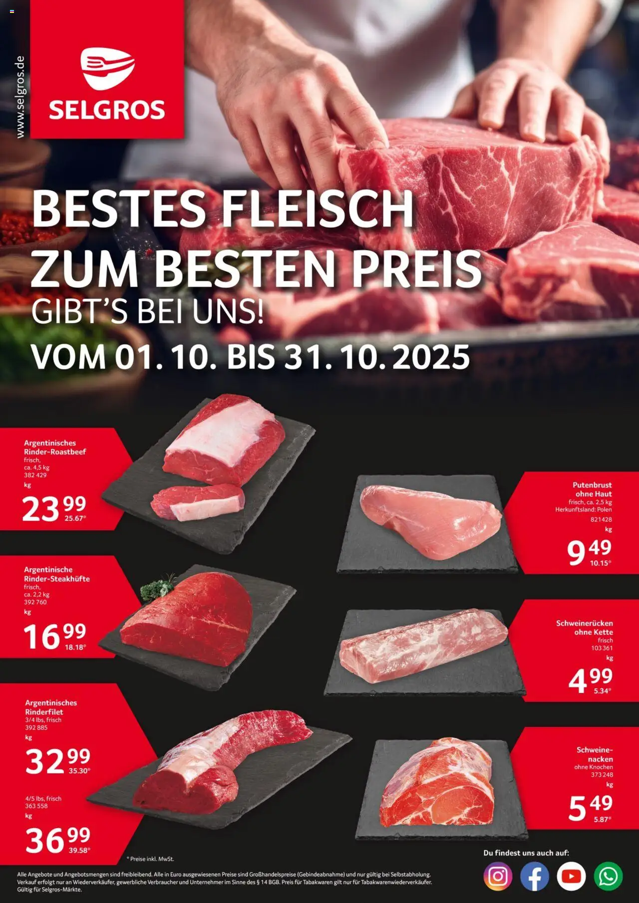 Selgros Bestes Fleisch – gültig ab 01.10.2025 | Seite: 1 | Produkte: Rinderfilet, Schweinerucken, Fleisch