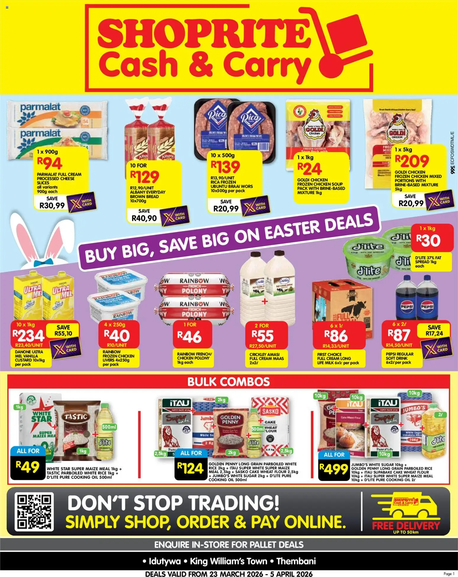 New Shoprite catalogue – valid from 23.03.2026 | Page: 1 | Products: Chicken, Rice, Soup, Fat spread