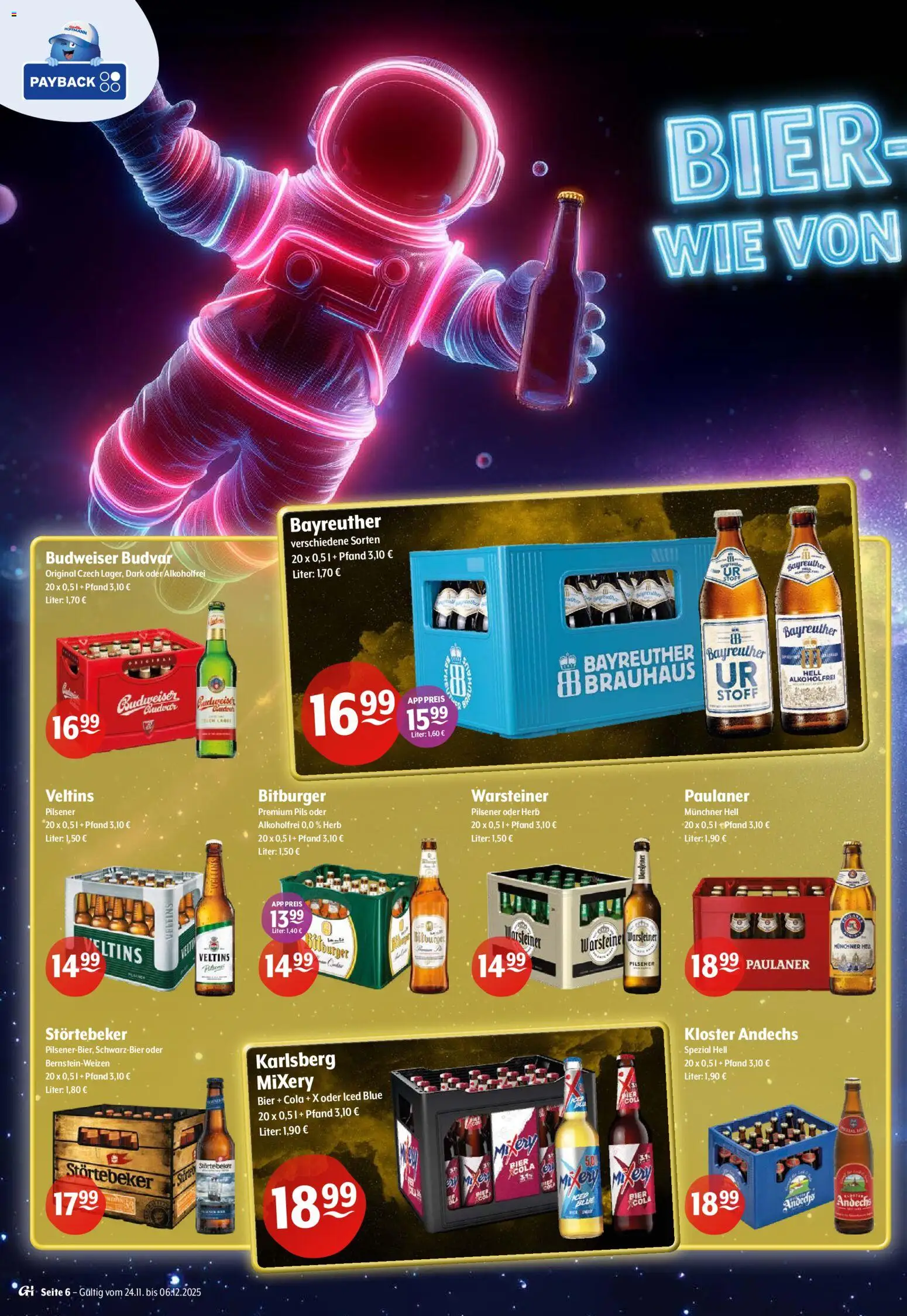 Getränke Hoffmann - Brandenburg – gültig ab 24.11.2025 | Seite: 6 | Produkte: Cola, Budweiser, Mixery, Paulaner