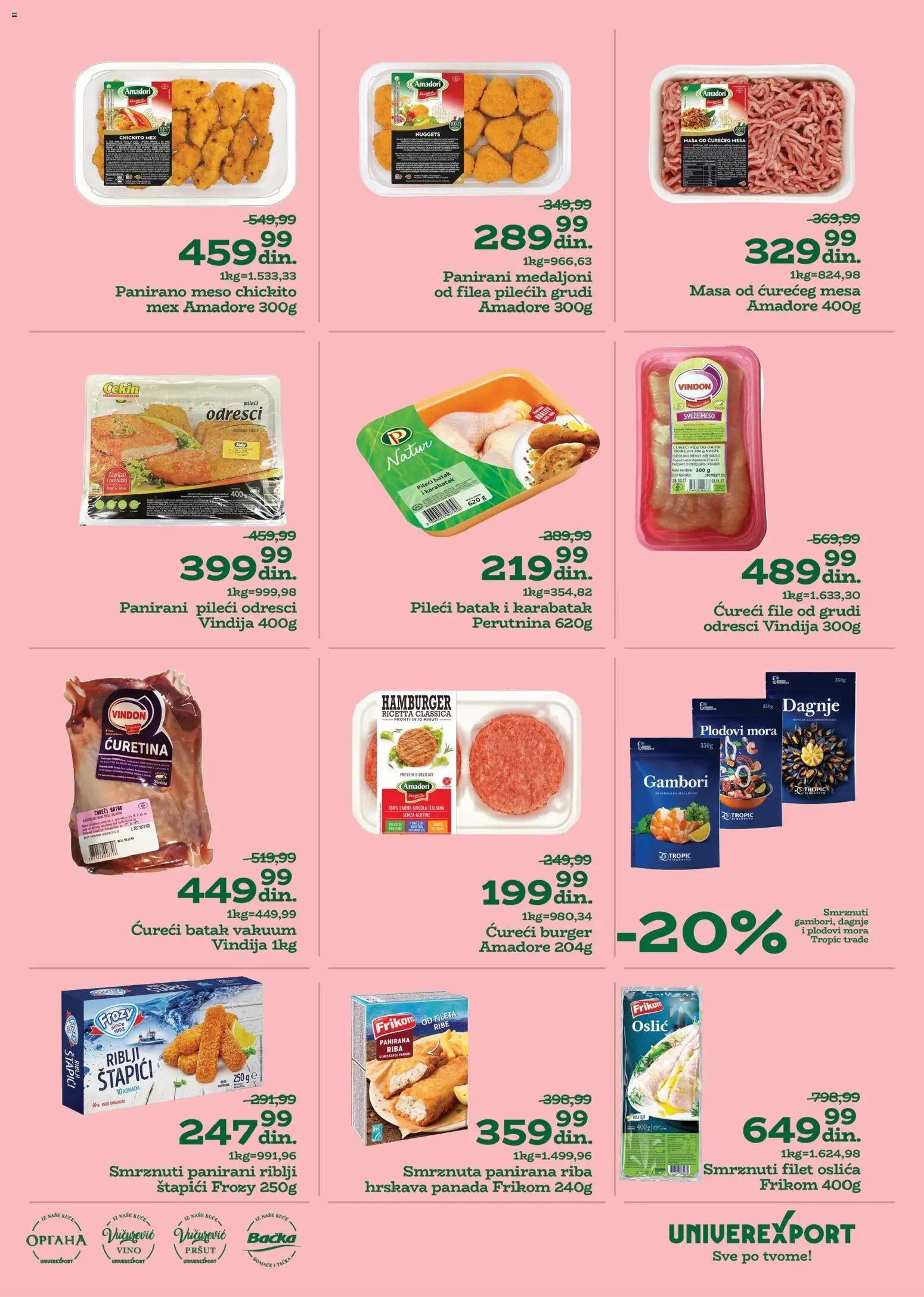 Univerexport katalog - važi od 27.10.2025 | Strana: 3 | Proizvode: Pršut, Plodovi mora, Ćureći file, Pileći batak