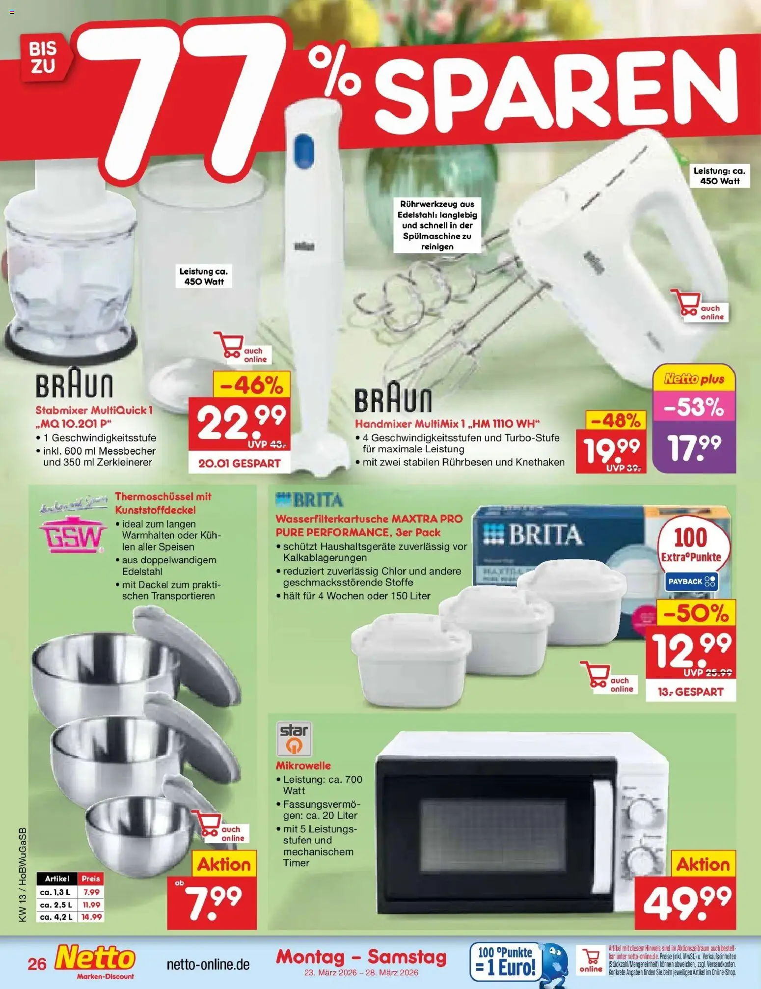 Netto Marken-Discount Prospekt Hannover	 – gültig ab 23.03.2026 | Seite: 36 | Produkte: Mikrowelle, Rührbesen, Handmixer, Stabmixer