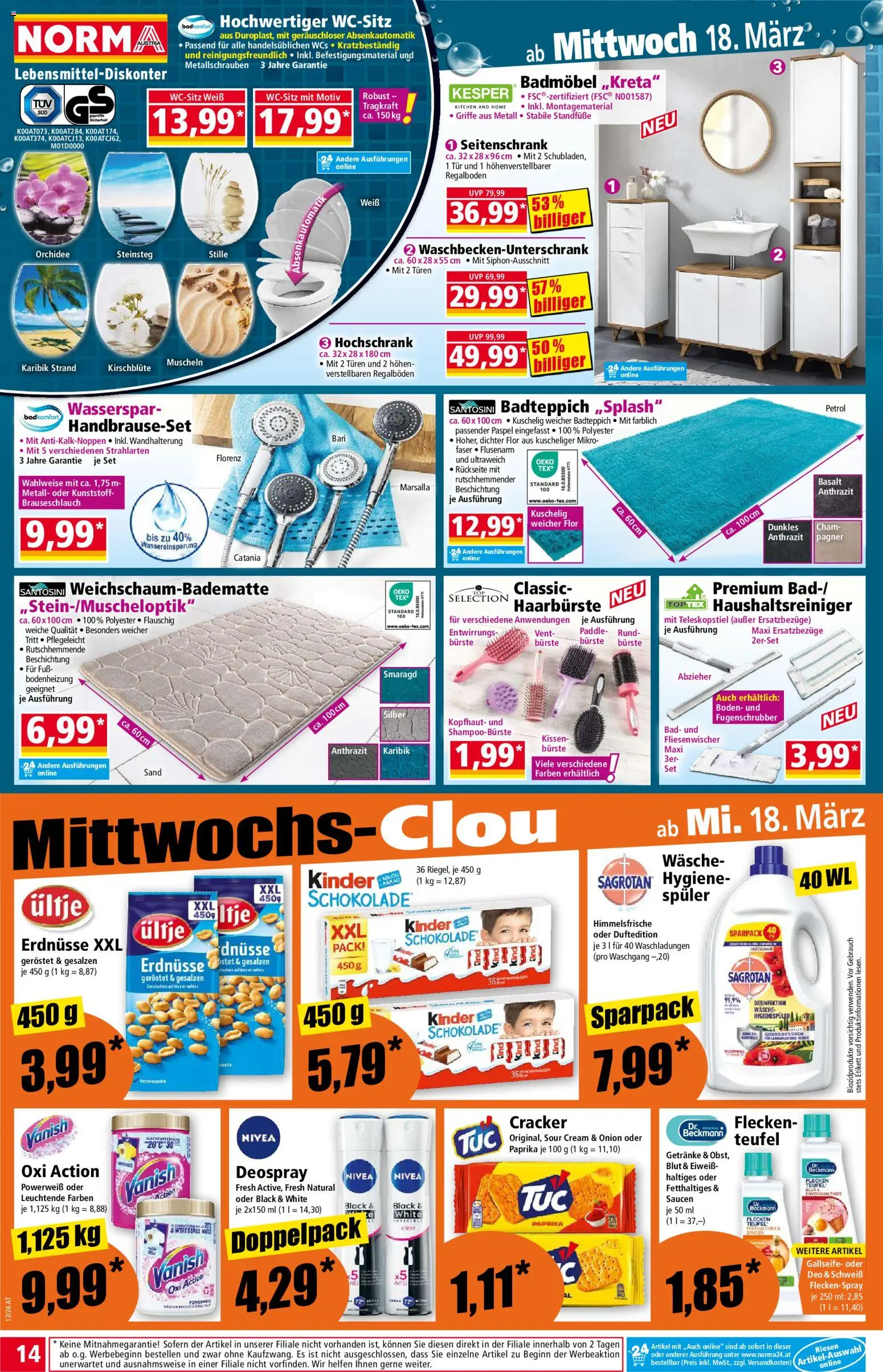 Norma Flugblatt gültig ab 16.03.2026 | Seite: 14 | Produkte: Папионка, Bad, Bürste, Schokolade