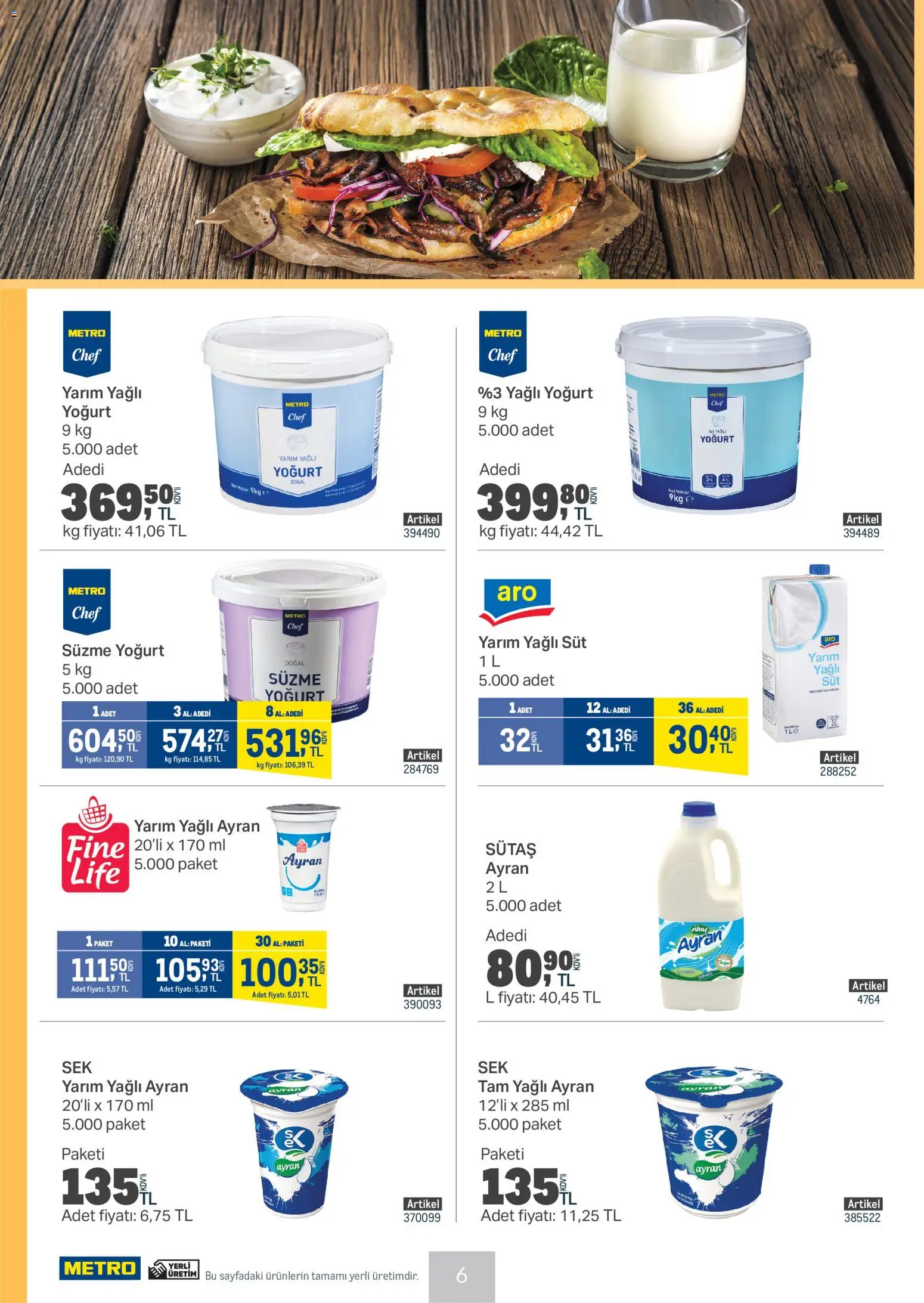 Metro - Et & Tavuk & Köfte Restoranları - 21.01.2026 tarihinden itibaren geçerlidir | Sayfa: 6 | Ürünler: Süt, Yoğurt
