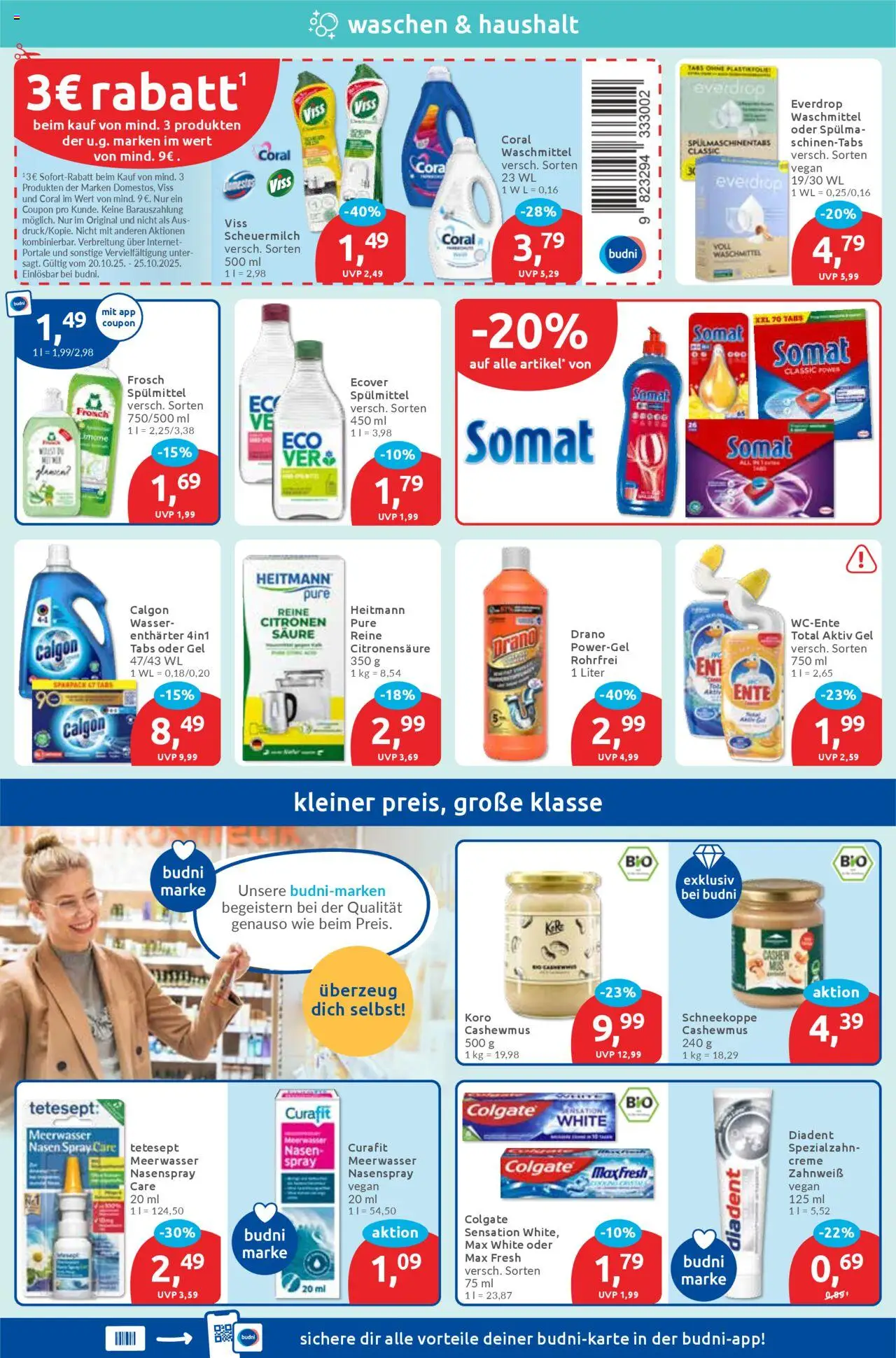 Budni Prospekt 	 – gültig ab 20.10.2025 | Seite: 4 | Produkte: Creme, Wasser, Spülmaschinentabs, Ente