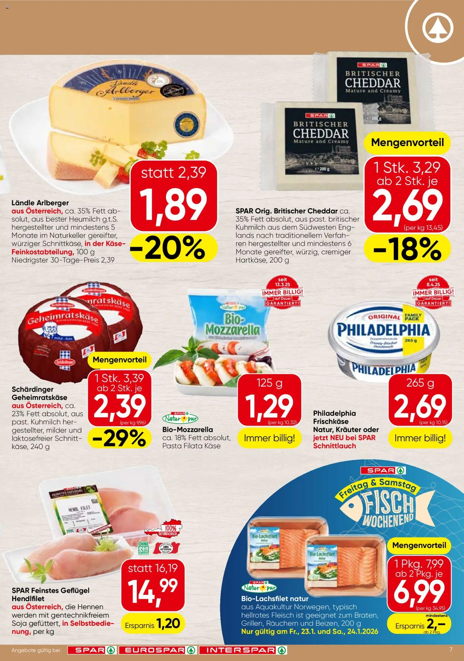 Spar Flugblatt - Steiermark gültig ab 22.01.2026 | Seite: 7 | Produkte: Pasta, Käse, Fisch