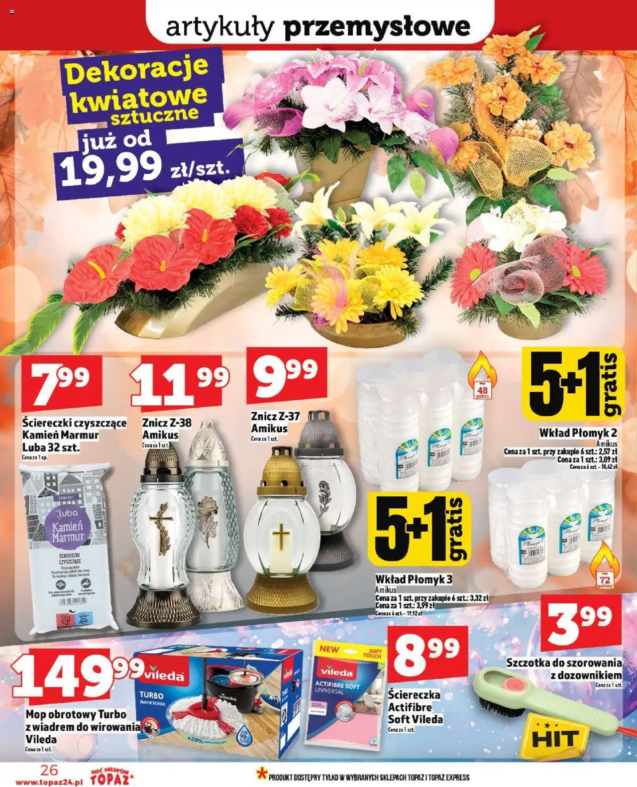 Topaz Gazetka MAZ od 18.09.2025 | Strona: 26 | Produkty: Artykuły przemysłowe, Szczotka, Mop obrotowy, Vileda