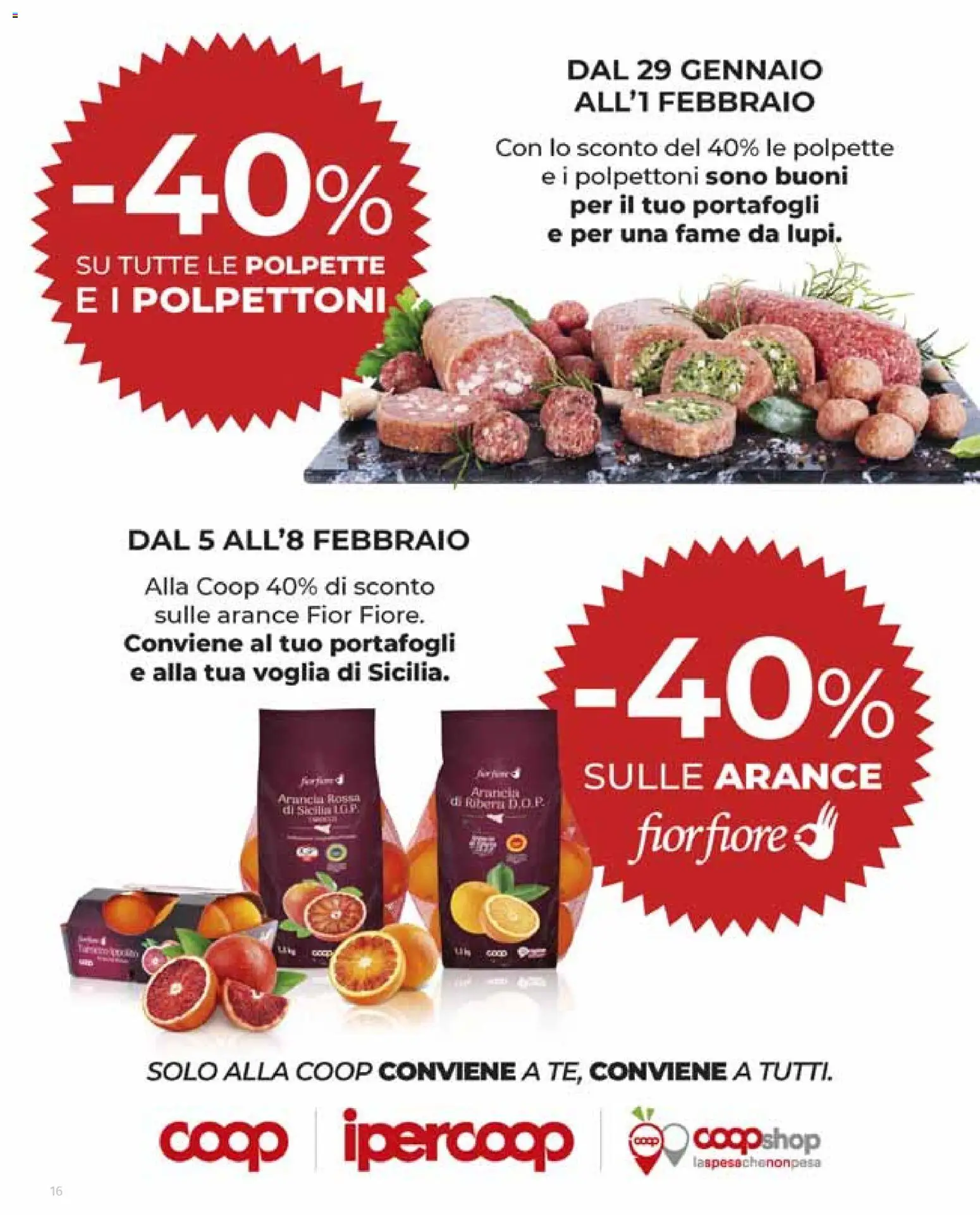 Volantino Ipercoop del 29.01.2026 | Pagina: 16 | Prodotti: Arance, Arancia, Polpette