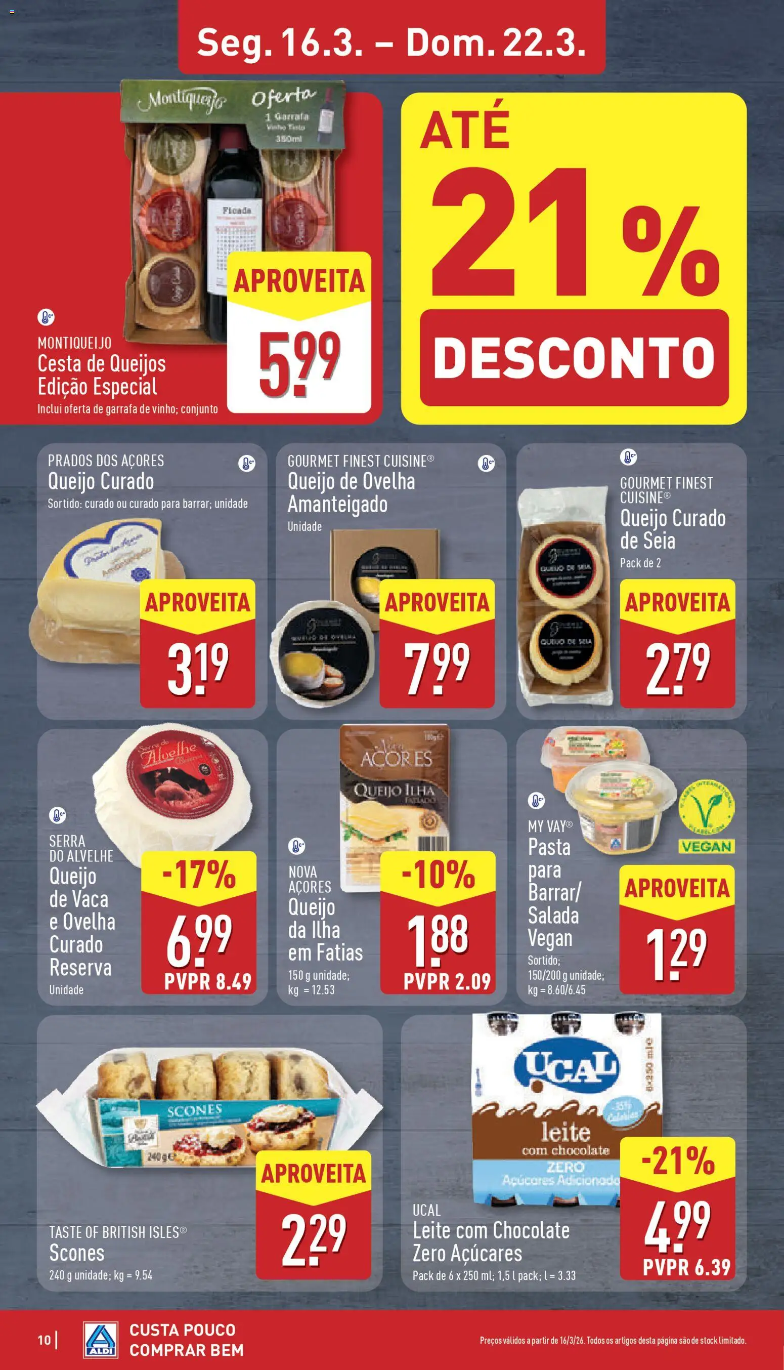 Aldi folheto │ válido de 16.03.2026 | Página: 10 | Produtos: Queijo, Cesta, Vinho, Vinho tinto