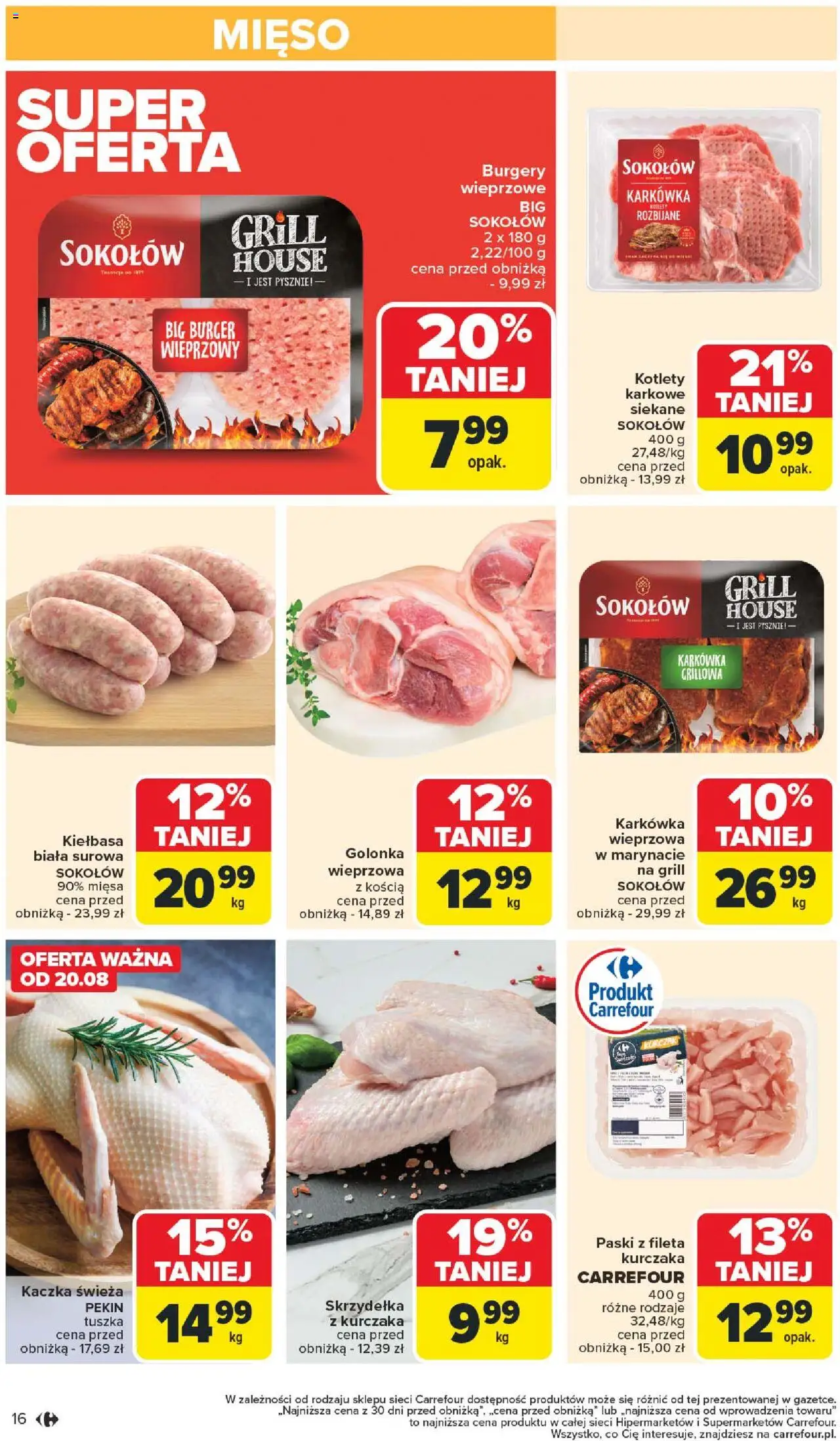 Carrefour Gazetka od 18.08.2025 | Strona: 18 | Produkty: Kiełbasa, Karkówka, Mięso, Kaczka