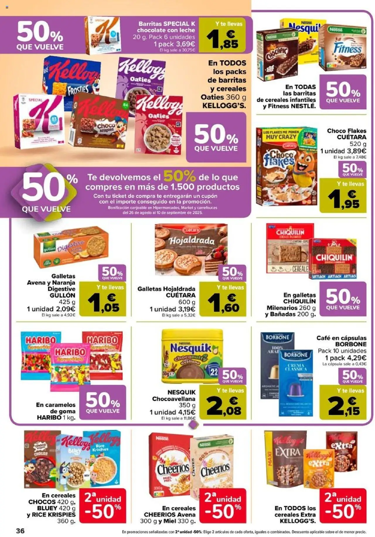Carrefour folleto │ válido desde el 08.08.2025 | Página: 36 | Productos: Chocolate, Cereales, Té, Café en cápsulas