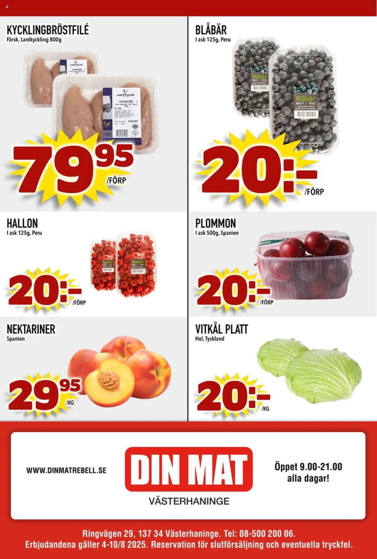 Din Mat reklamblad aktuell från 04.08.2025 | Sida: 8 | Produkter: Galler, Vitkål, Plommon, Blåbär