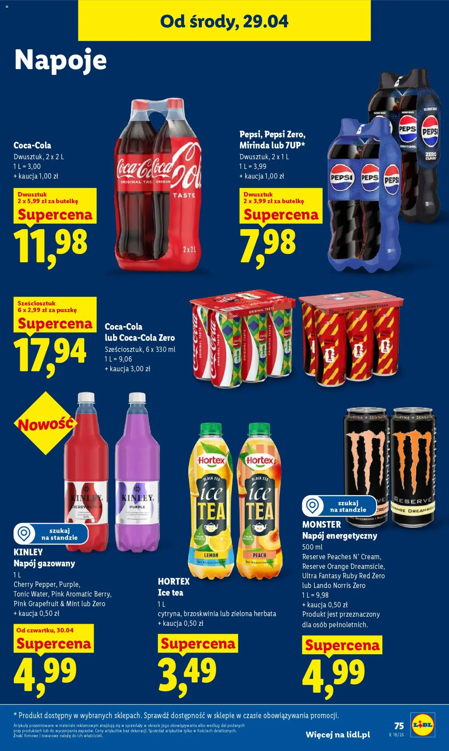Lidl gazetka od 29.04.2026 | Strona: 75 | Produkty: Brzoskwinia, Ice Tea, Pepsi, Herbata