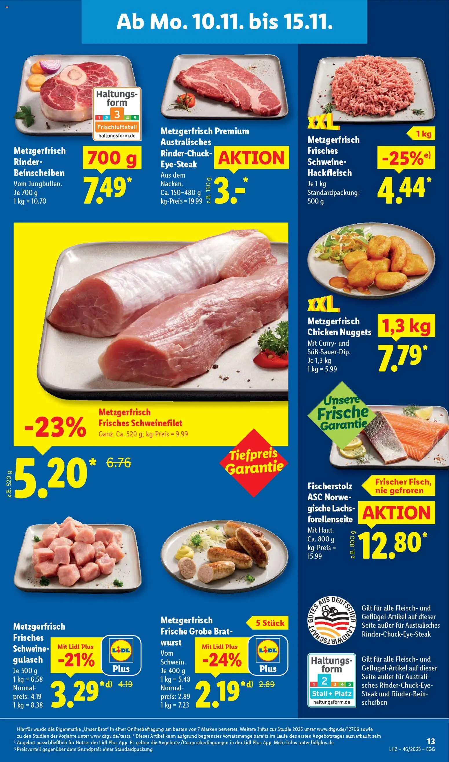 Lidl Prospekt Uffenheim – gültig ab 10.11.2025 | Seite: 19 | Produkte: Schweinefilet, Wurst, Steak, Fleisch