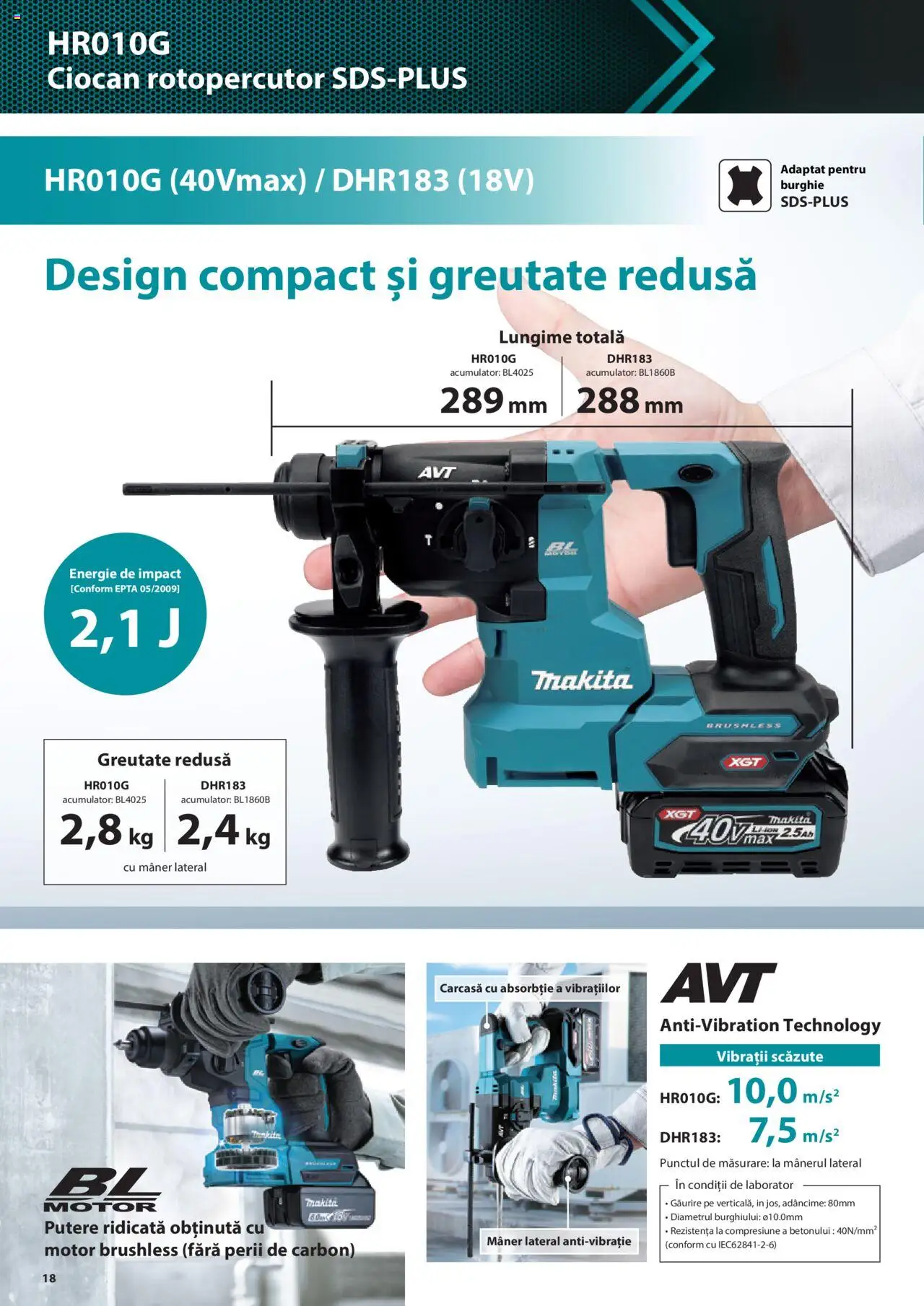 Makita catalog - Masini profesionale Makita XGT – valabil de la 20.06.2024 | Pagină: 18 | Produse: Ciocan rotopercutor, Carcasă, Mâner