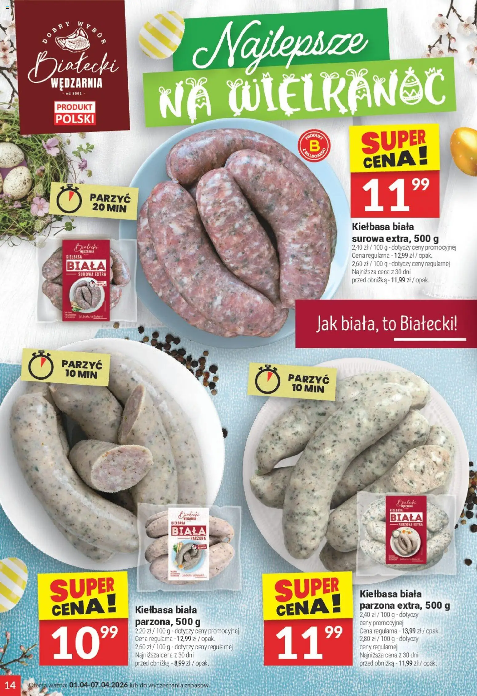Twój Market gazetka od 01.04.2026 | Strona: 14 | Produkty: Kiełbasa, Biała kiełbasa