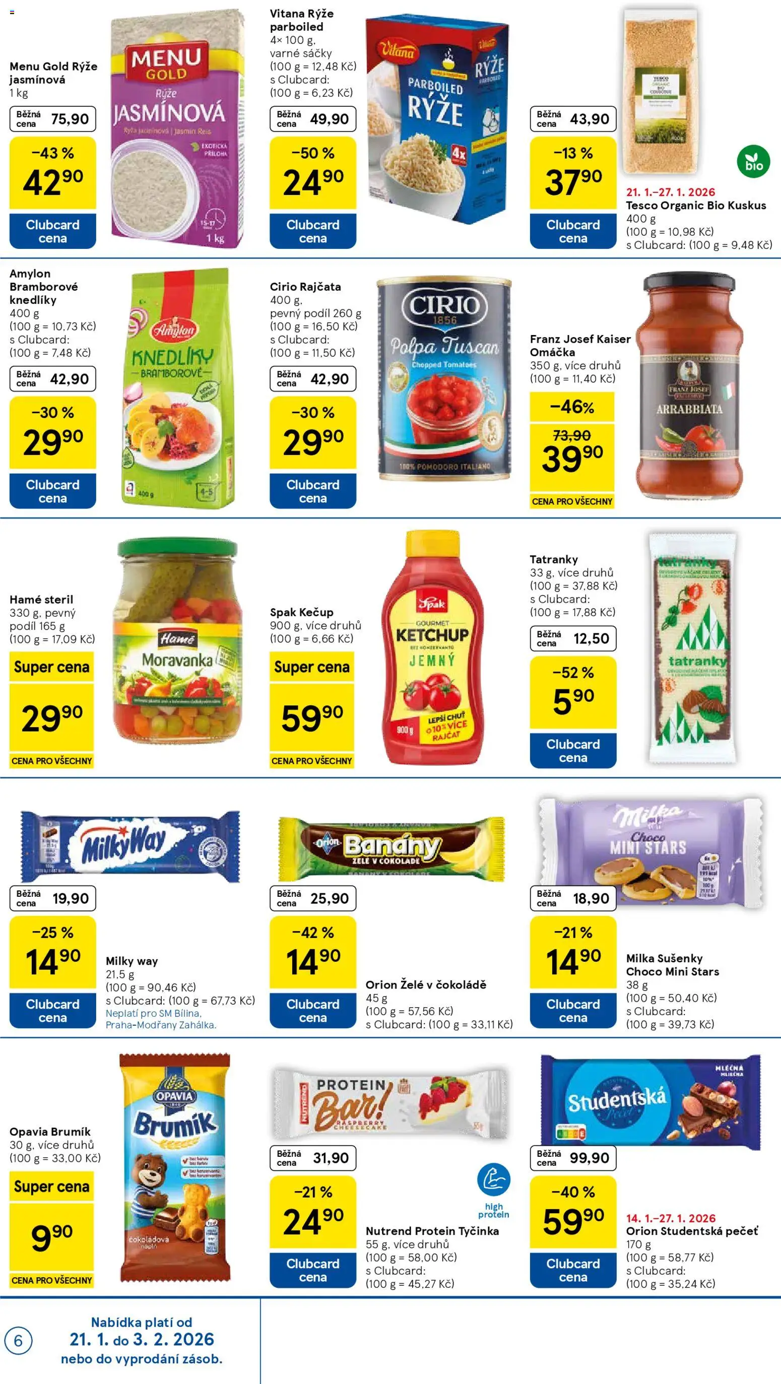 Tesco leták - Supermarket od 21.01.2026 | Strana: 6 | Produkty: Banány, Rýže, Kuskus, Jasmínová rýže