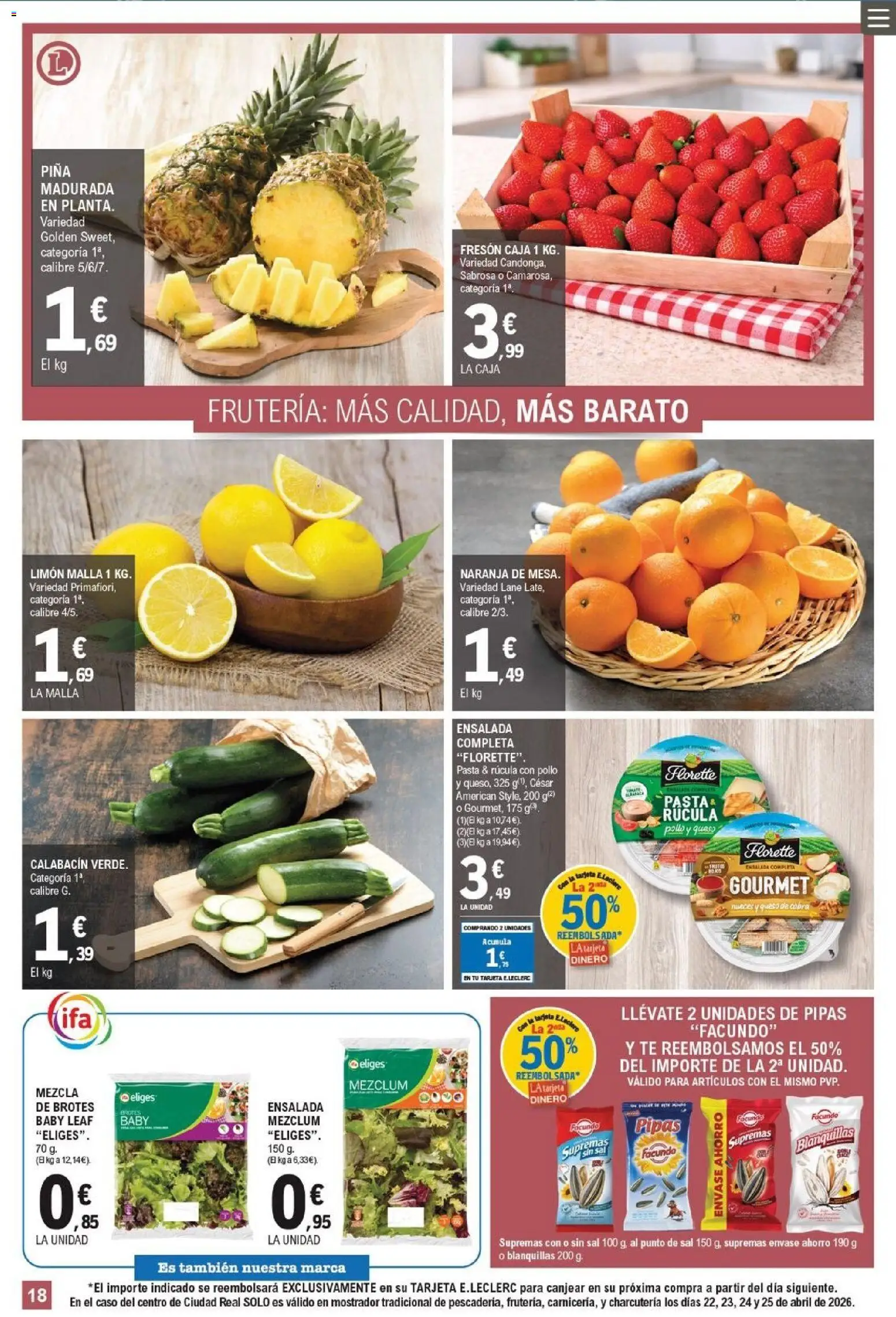 E.Leclerc folleto │ válido desde el 22.04.2026 | Página: 13 | Productos: Calabacín, Pasta, Té, Ensalada