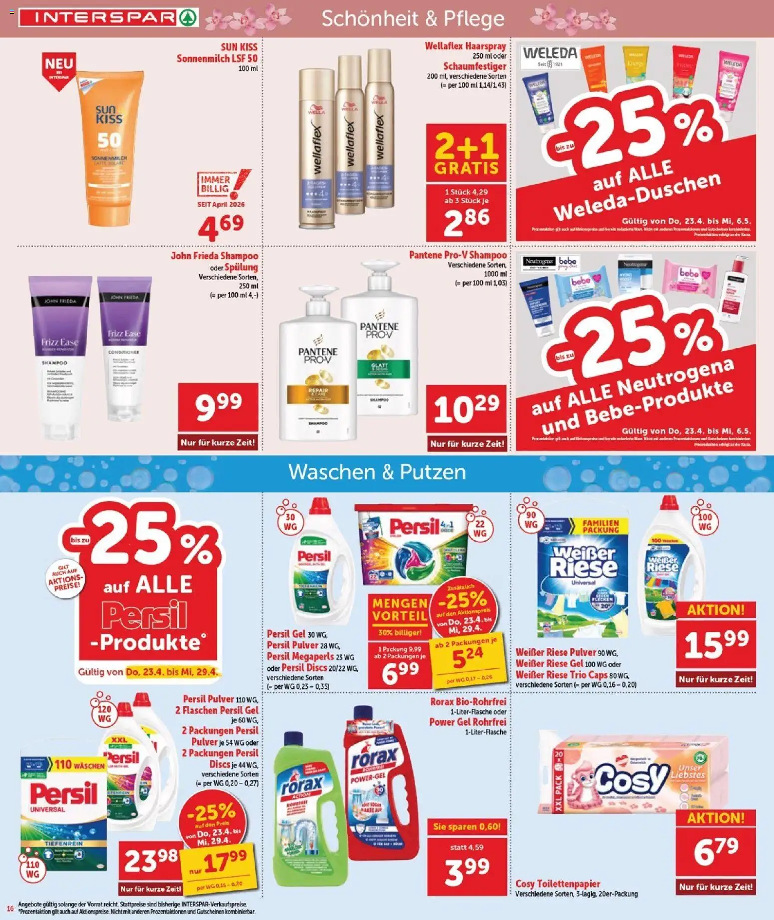 Interspar Flugblatt - Burgenland Sued gültig ab 23.04.2026 | Seite: 16 | Produkte: Shampoo, Spülung, Haarspray