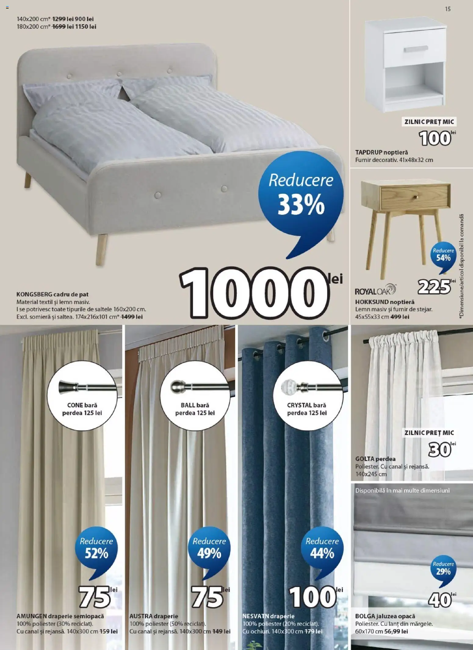 Noul catalog JYSK – valabil de la 24.04.2026 | Pagină: 15 | Produse: Pat, Noptieră, Perdea
