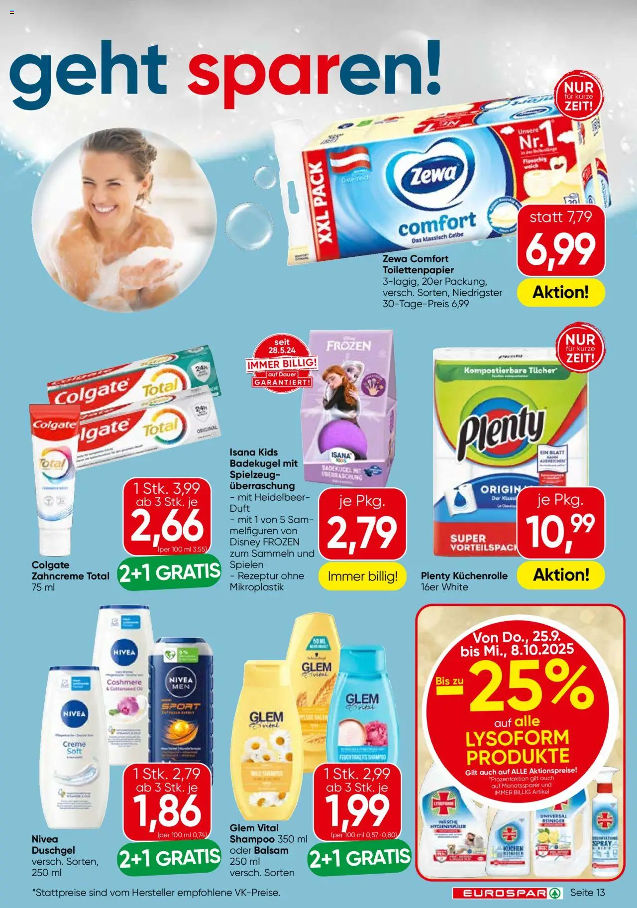 Eurospar Flugblatt - Kärnten gültig ab 25.09.2025 | Seite: 13 | Produkte: Duft, Shampoo, Creme, Duschgel