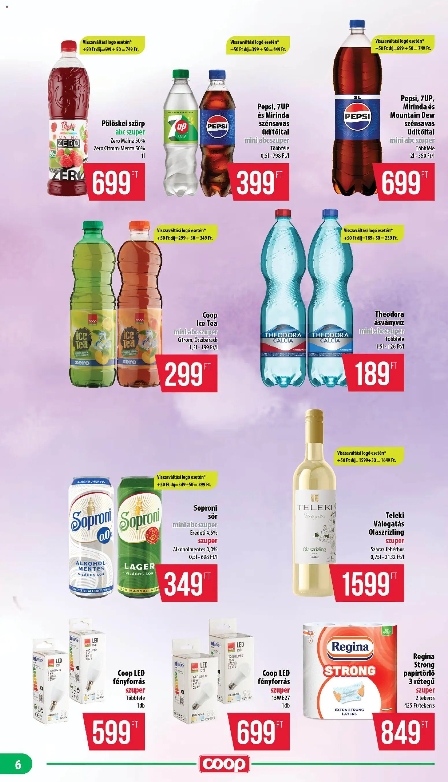 COOP akciós ujság - amely érvényes a következő dátumtól: 22.01.2026 | Oldal: 6 | Termékek: Szörp, Sör, Tea, Fehérbor
