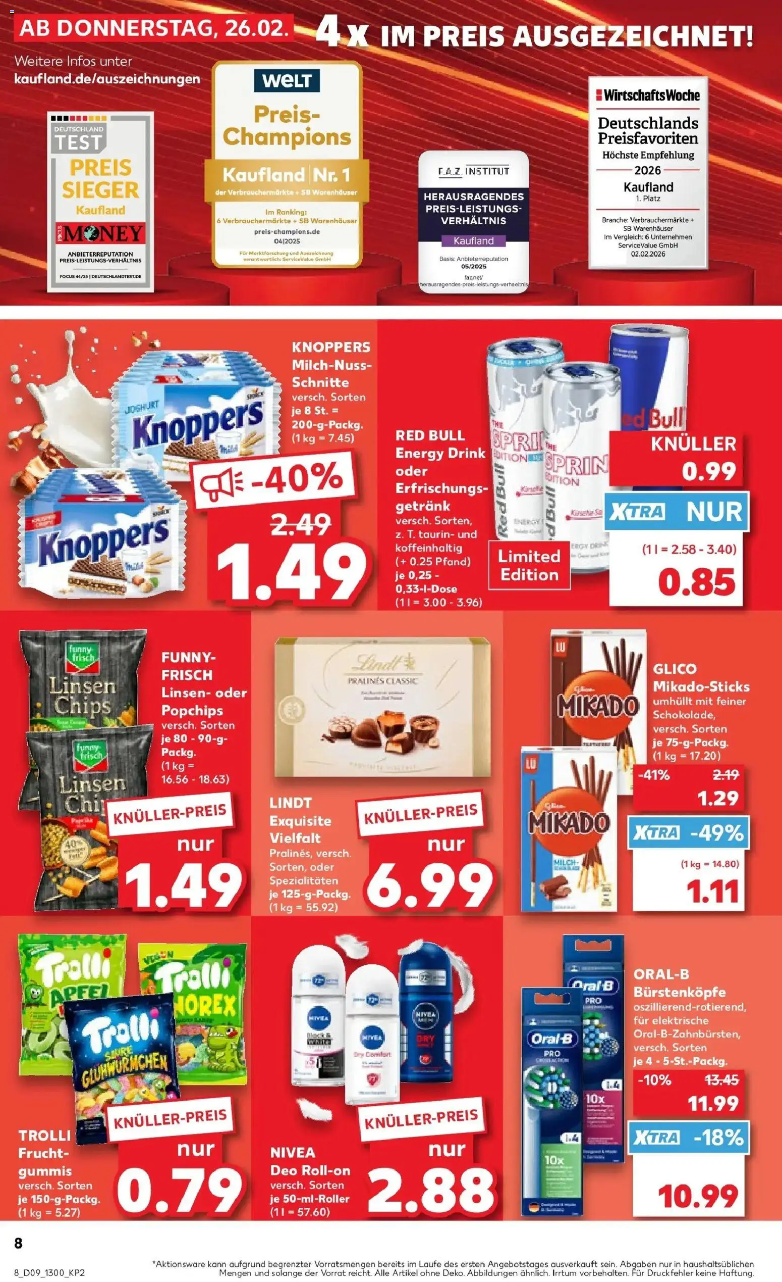 Kaufland prospekt Konz	 – gültig ab 26.02.2026 | Seite: 8 | Produkte: Red bull, Energy, Deodorant, Lindt