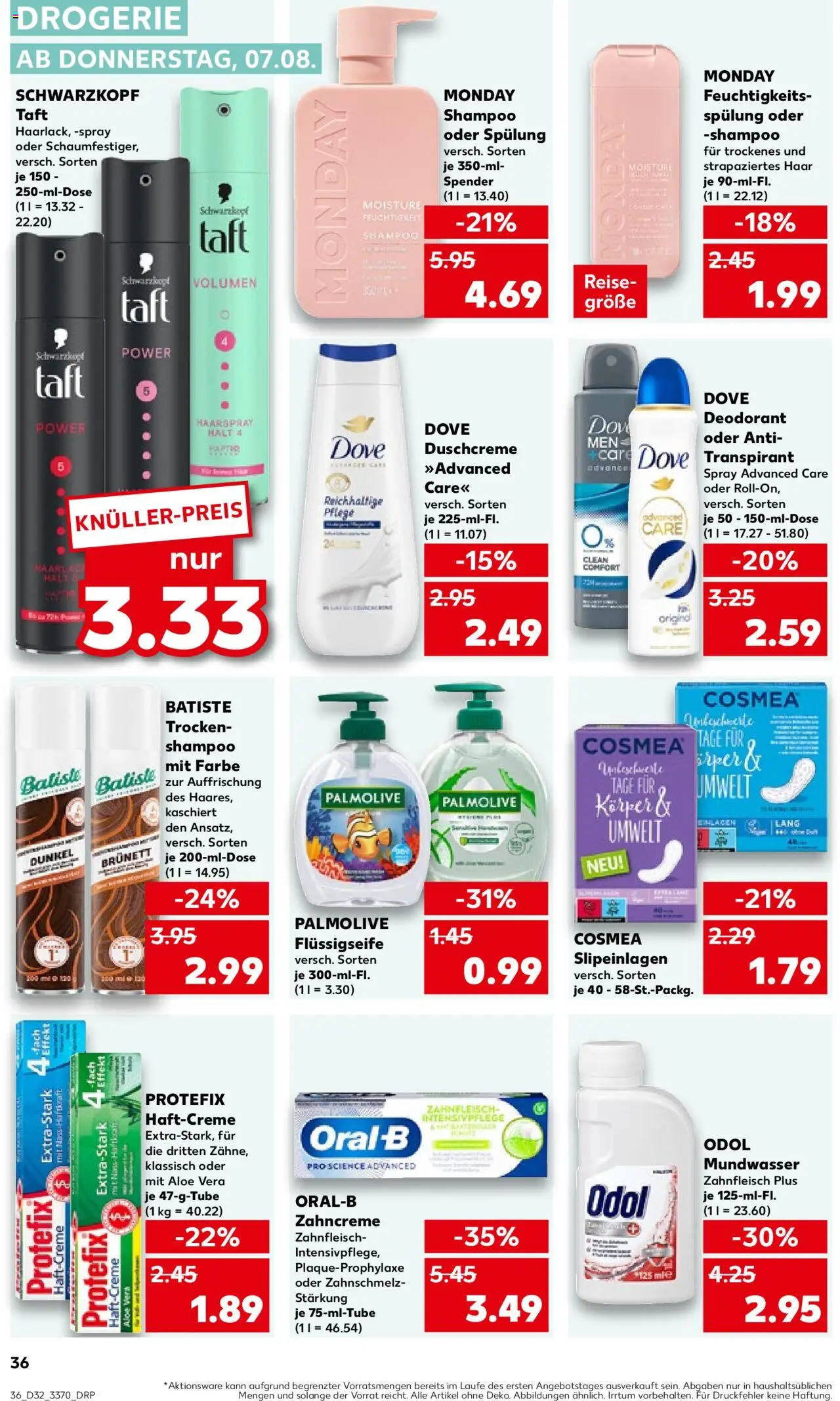 Kaufland prospekt Frankfurt (Oder)	 - gültig ab dem 07.08.2025 | Seite: 36 | Produkte: Shampoo, Haarspray, Mundwasser, Duschcreme