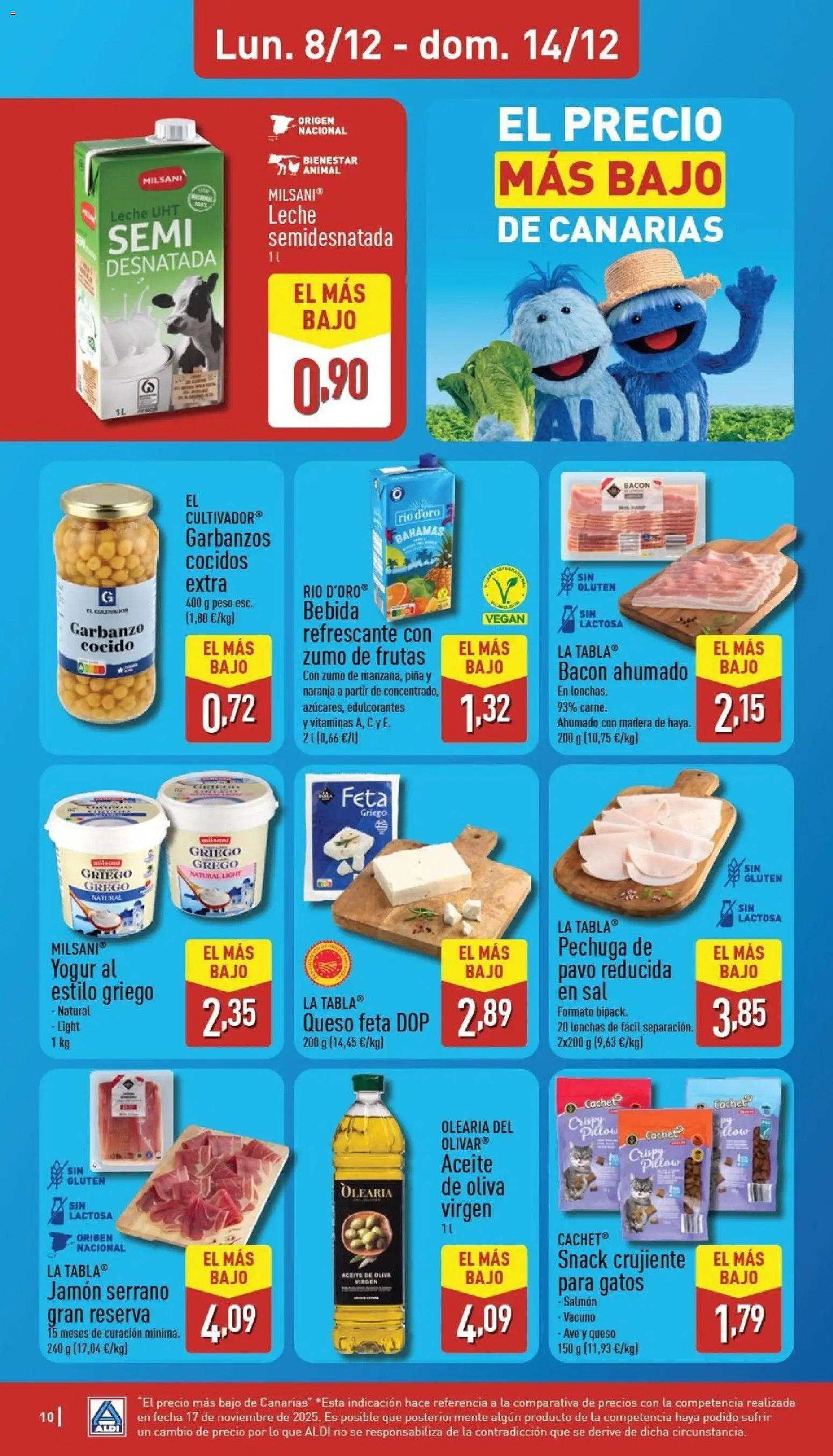 Aldi folleto Canarias │ válido desde el 08.12.2025 | Página: 10 | Productos: Jamón serrano, Leche, Aceite, Peso