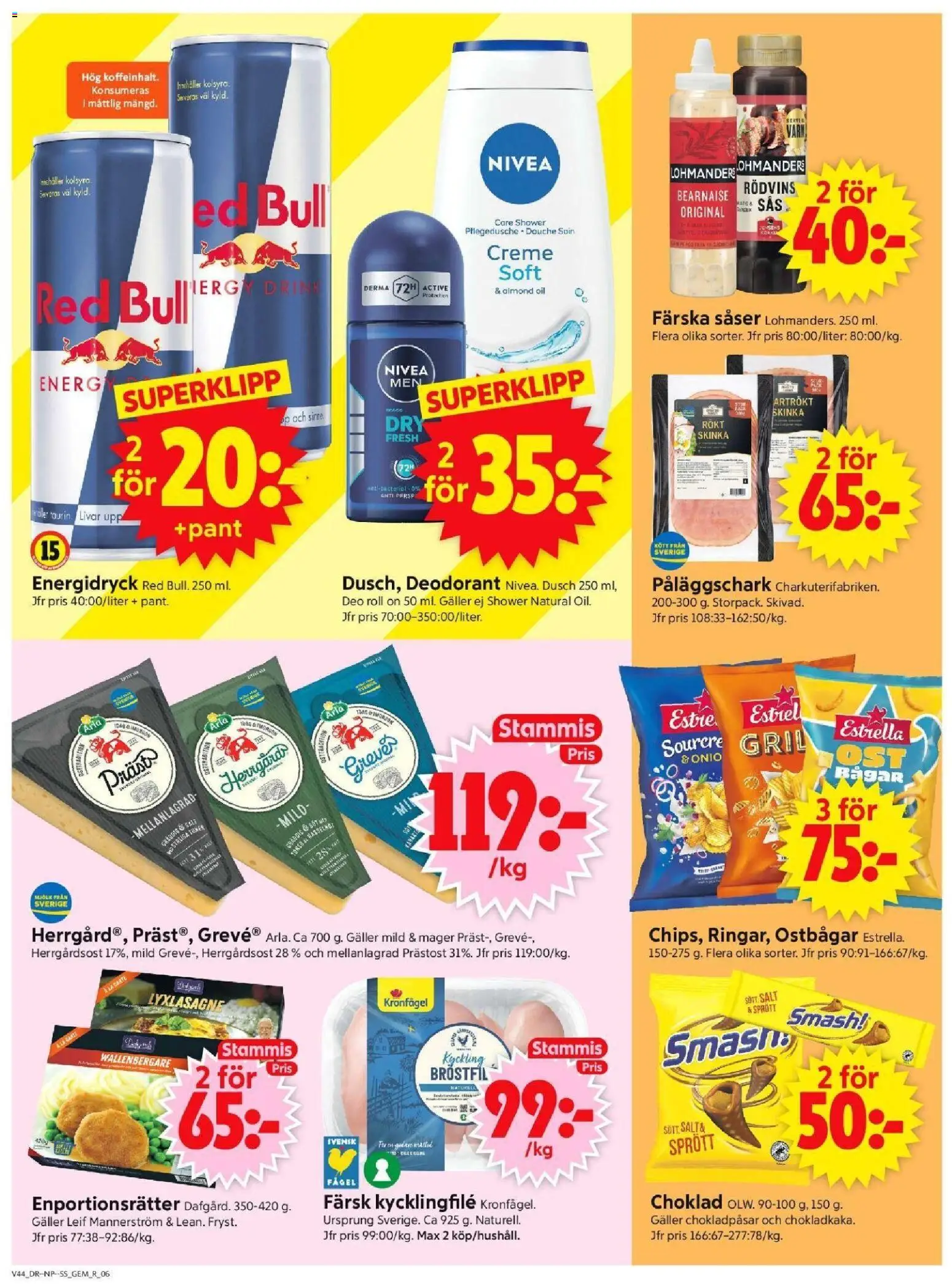 ICA Supermarket reklamblad aktuell från 27.10.2025 | Sida: 8 | Produkter: Kycklingfile, Dusch, Skinka, Energidryck