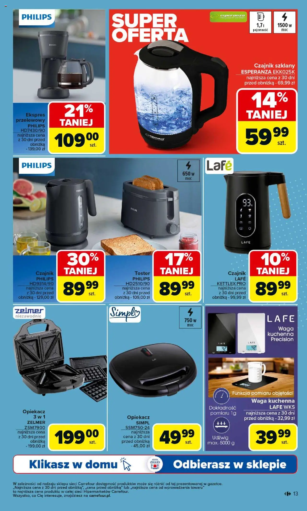 Carrefour Gazetka - Multimedia od 18.08.2025 | Strona: 13 | Produkty: Waga, Czajnik, Toster, Opiekacz
