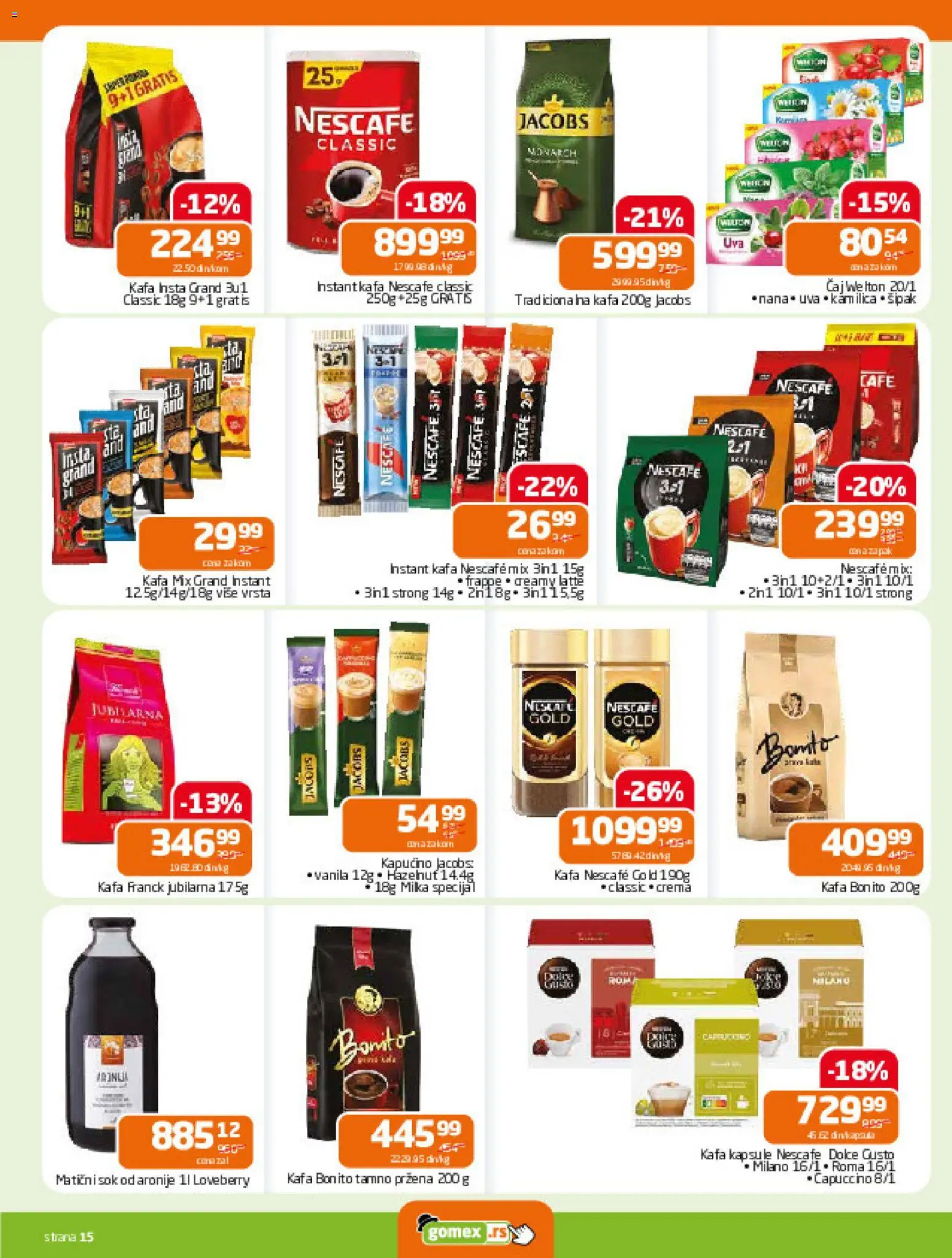 Gomex katalog - važi od 17.12.2025 | Strana: 15 | Proizvode: Dolce Gusto, Kapsule, Kafa, Kapućino