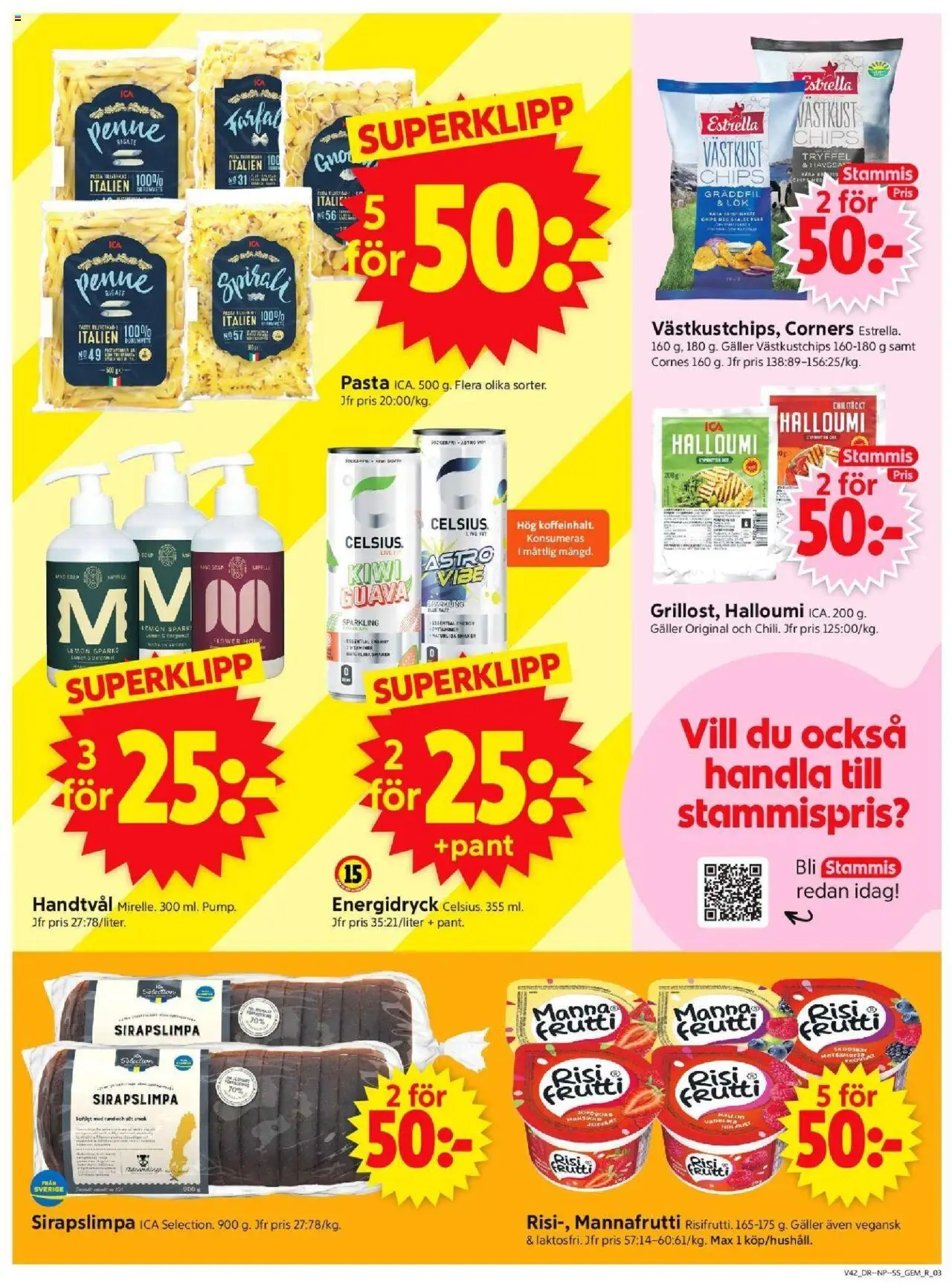 ICA Supermarket reklamblad aktuell från 13.10.2025 | Sida: 3 | Produkter: Galler, Chips, Energidryck, Pasta
