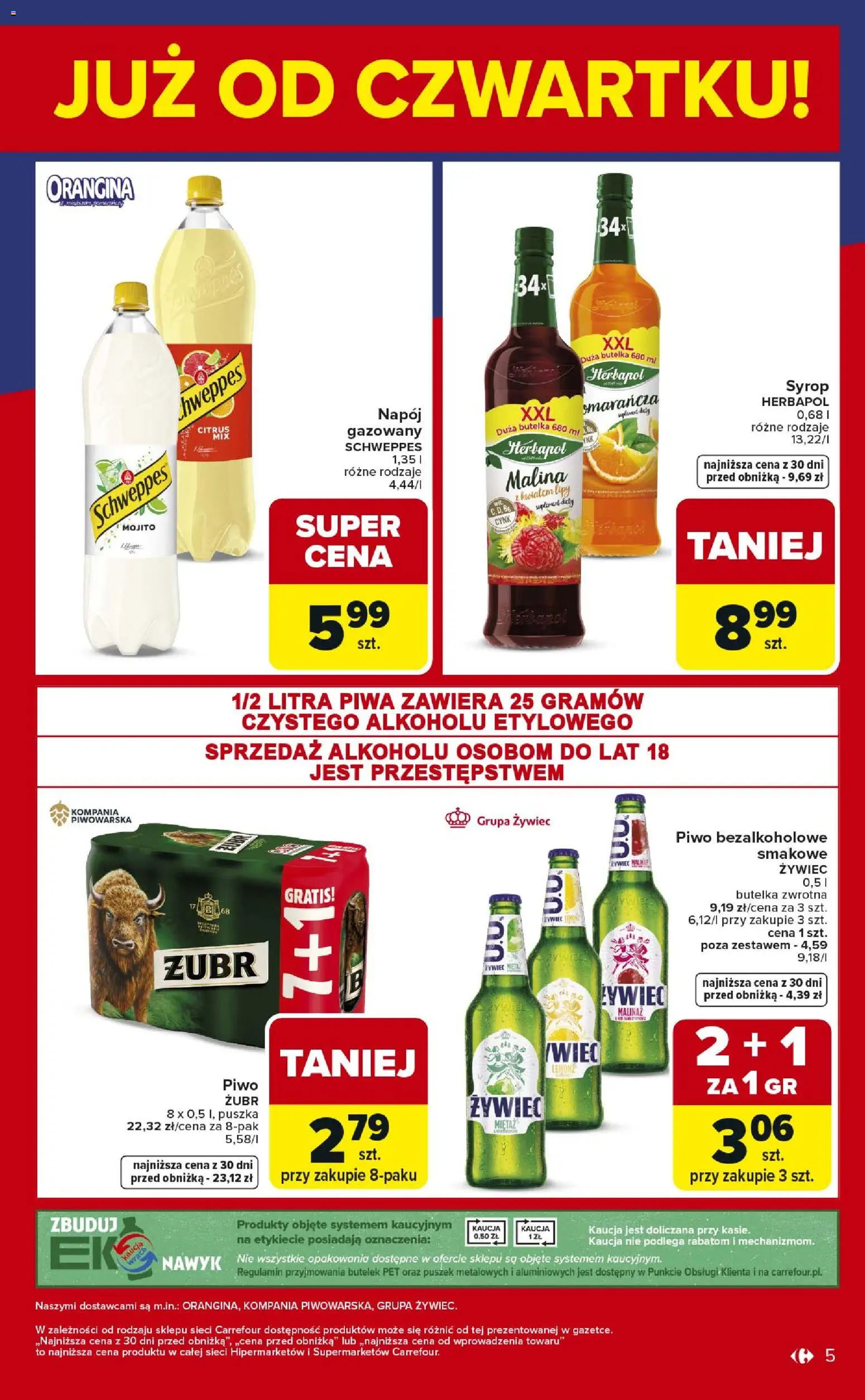 Carrefour Gazetka - Weekend okazji od 22.01.2026 | Strona: 5 | Produkty: Syrop, Malina, Piwo