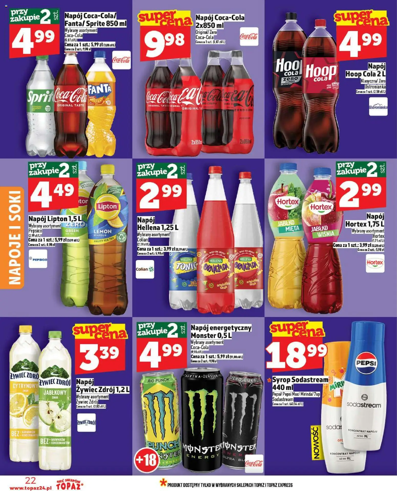 Topaz Gazetka od 20.11.2025 | Strona: 22 | Produkty: Napoje, Pepsi, Sprite, Mięta