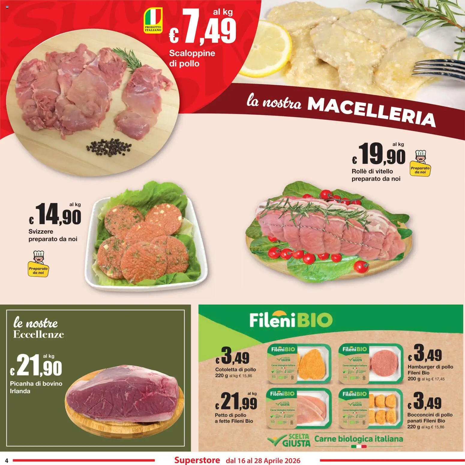 Volantino Sì con Te del 16.04.2026 | Pagina: 4 | Prodotti: Bovino, Pollo, Vitello, Hamburger