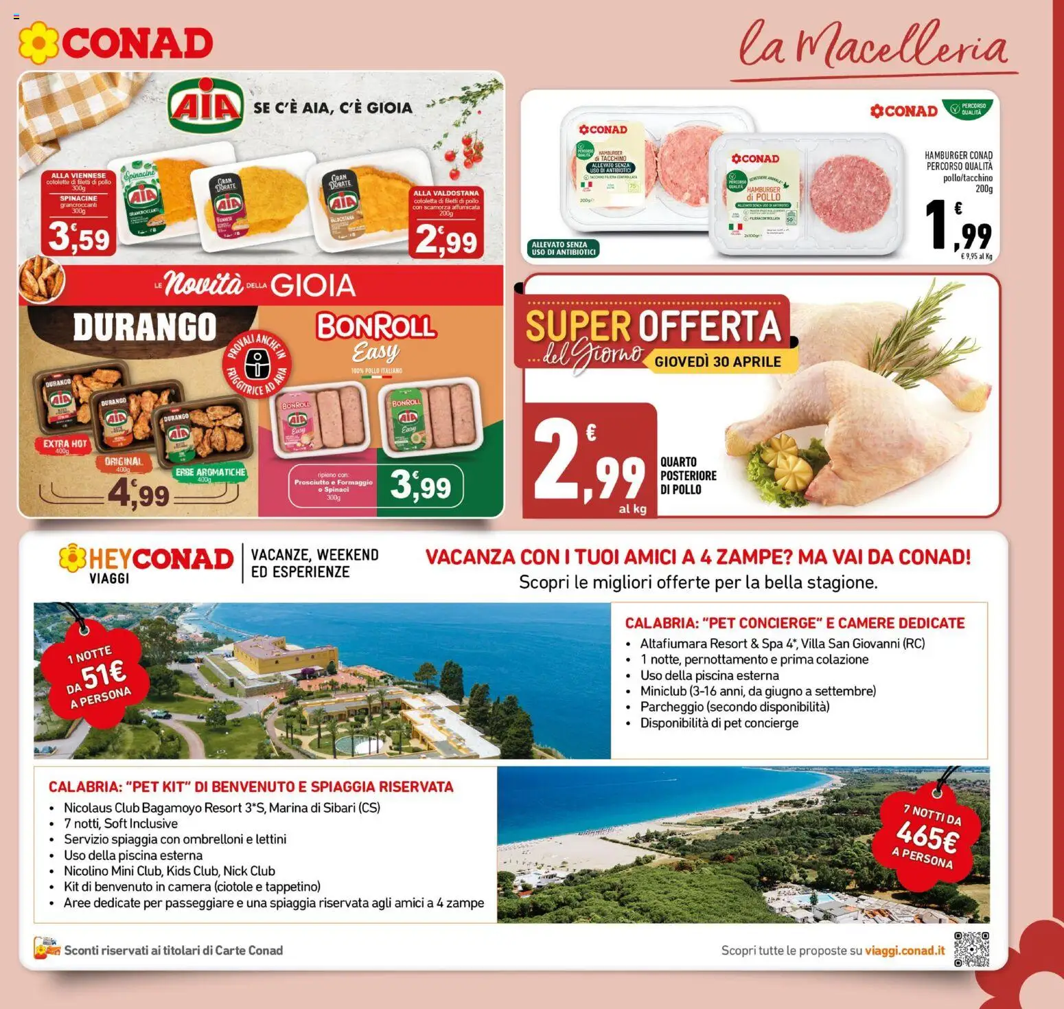 Volantino Conad del 22.04.2026 | Pagina: 3 | Prodotti: Pollo, Formaggio, Spinaci, Hamburger