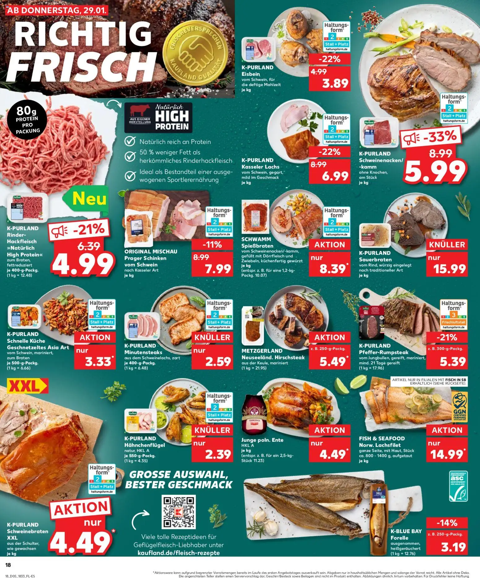 Kaufland prospekt Bremen	 – gültig ab 01.02.2026 | Seite: 18 | Produkte: Lachs, Steak, Ente, Hackfleisch