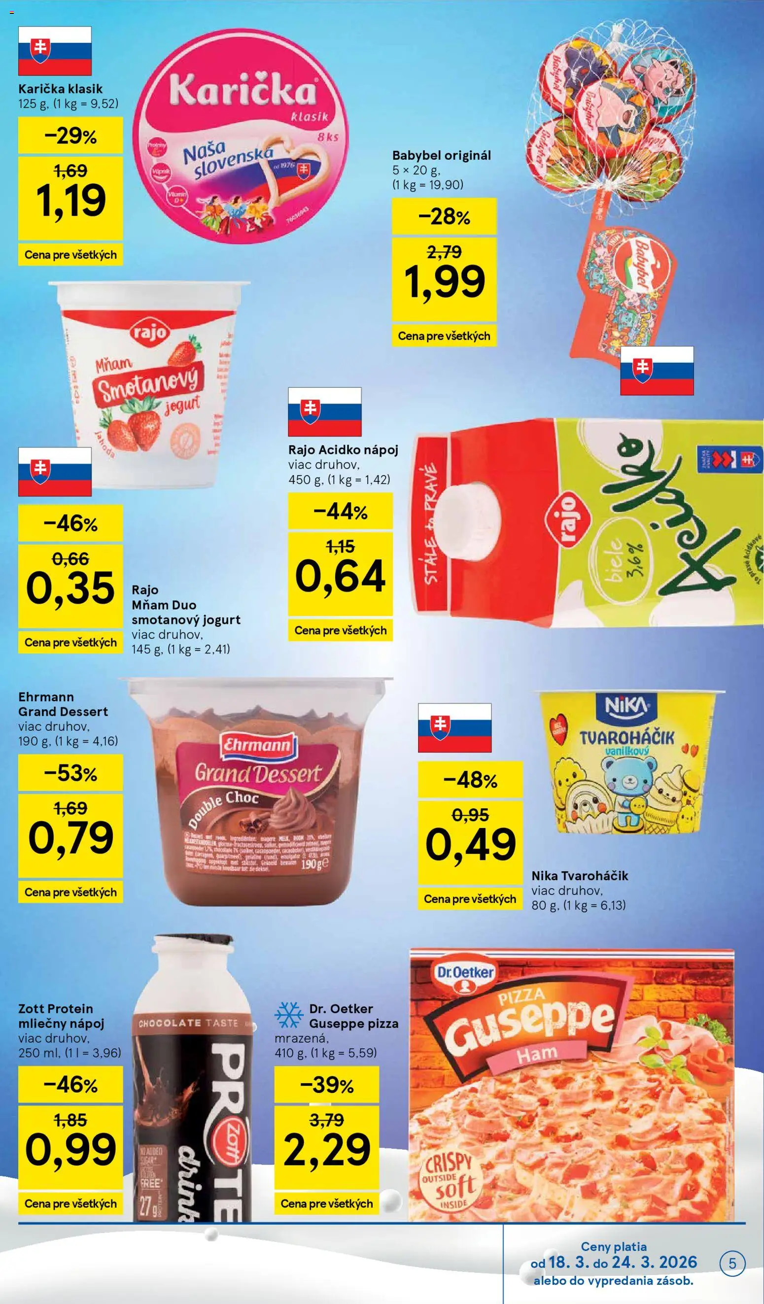 Nové Tesco akcie – leták je platný od 18.03.2026 | Strana: 5 | Produkty: Jogurt, Pizza, Protein, Acidko