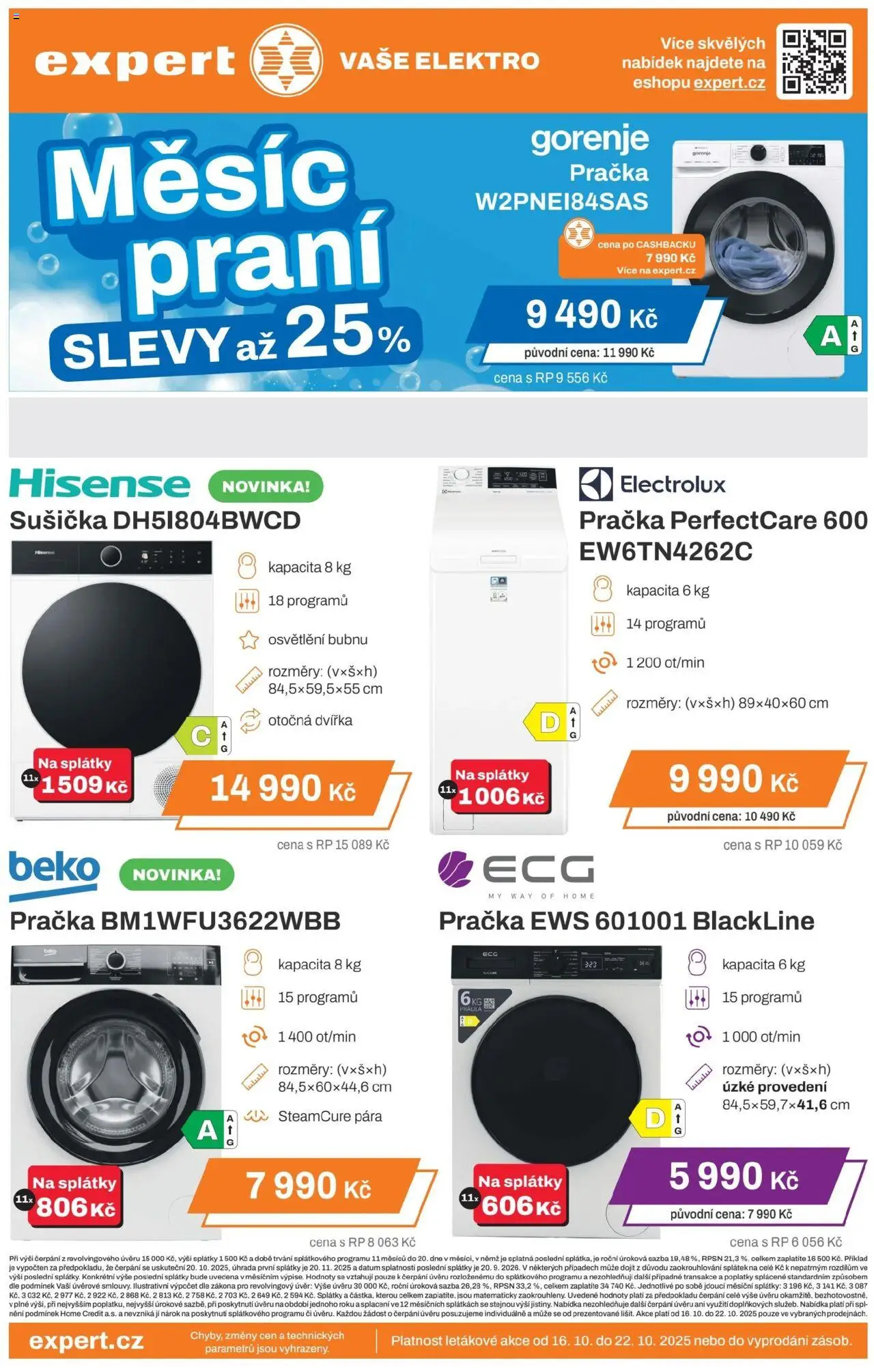 Expert elektro leták od 16.10.2025 | Strana: 1 | Produkty: Pračka, Sušička, Elektro