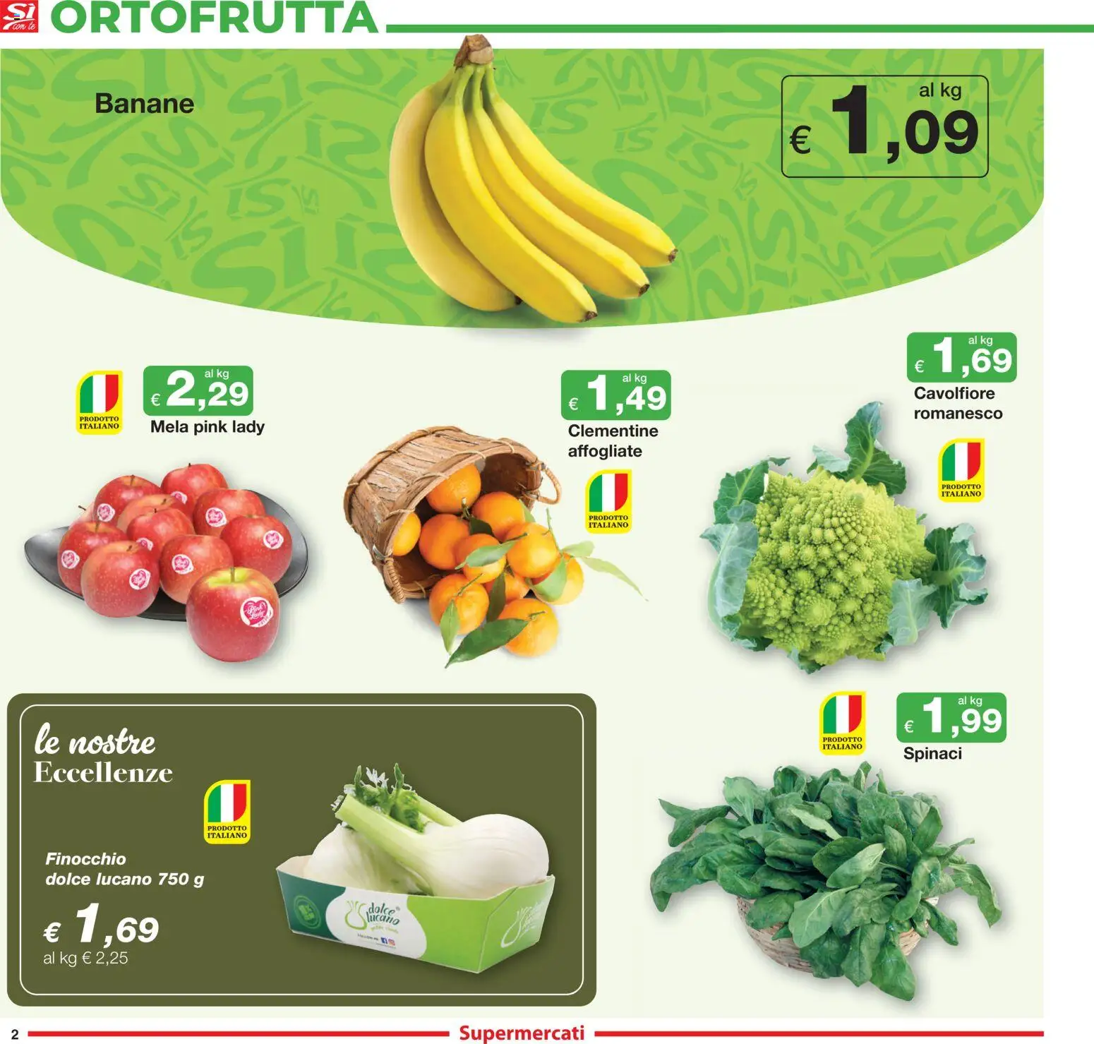 Volantino Sì con Te del 27.11.2025 | Pagina: 2 | Prodotti: Banane, Spinaci, Cavolfiore