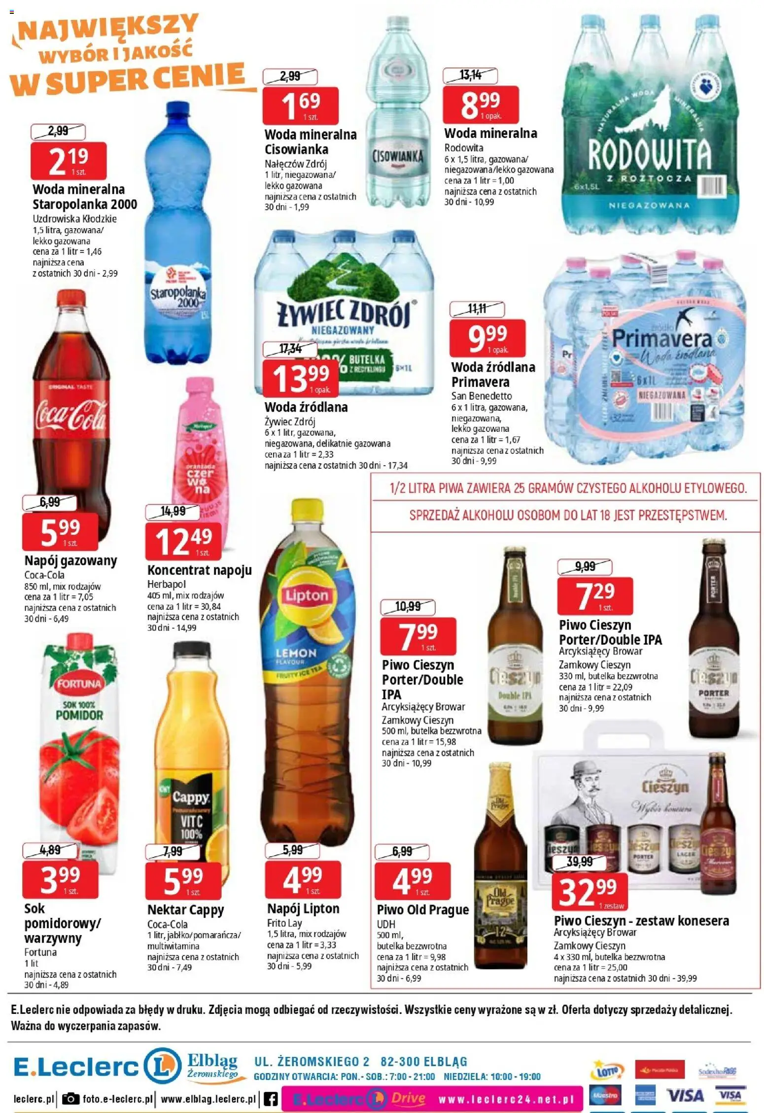 E.Leclerc Gazetka - Elbląg od 10.11.2025 | Strona: 16 | Produkty: Ice Tea, Woda źródlana, Sok, Piwo