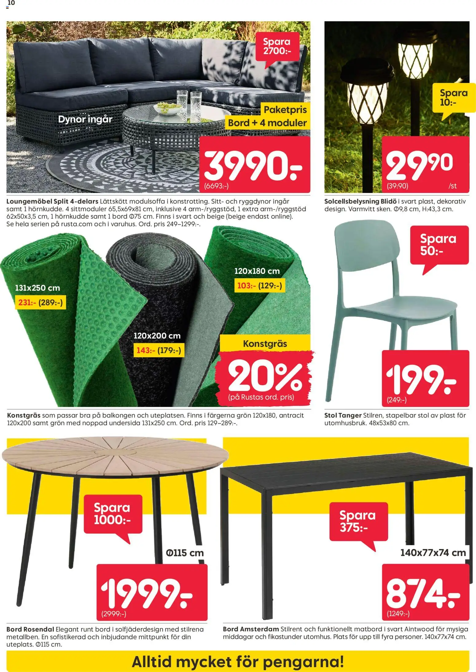 Rusta reklamblad aktuell från 30.03.2026 | Sida: 10 | Produkter: Solcellsbelysning, Dynor, Bord, Stol
