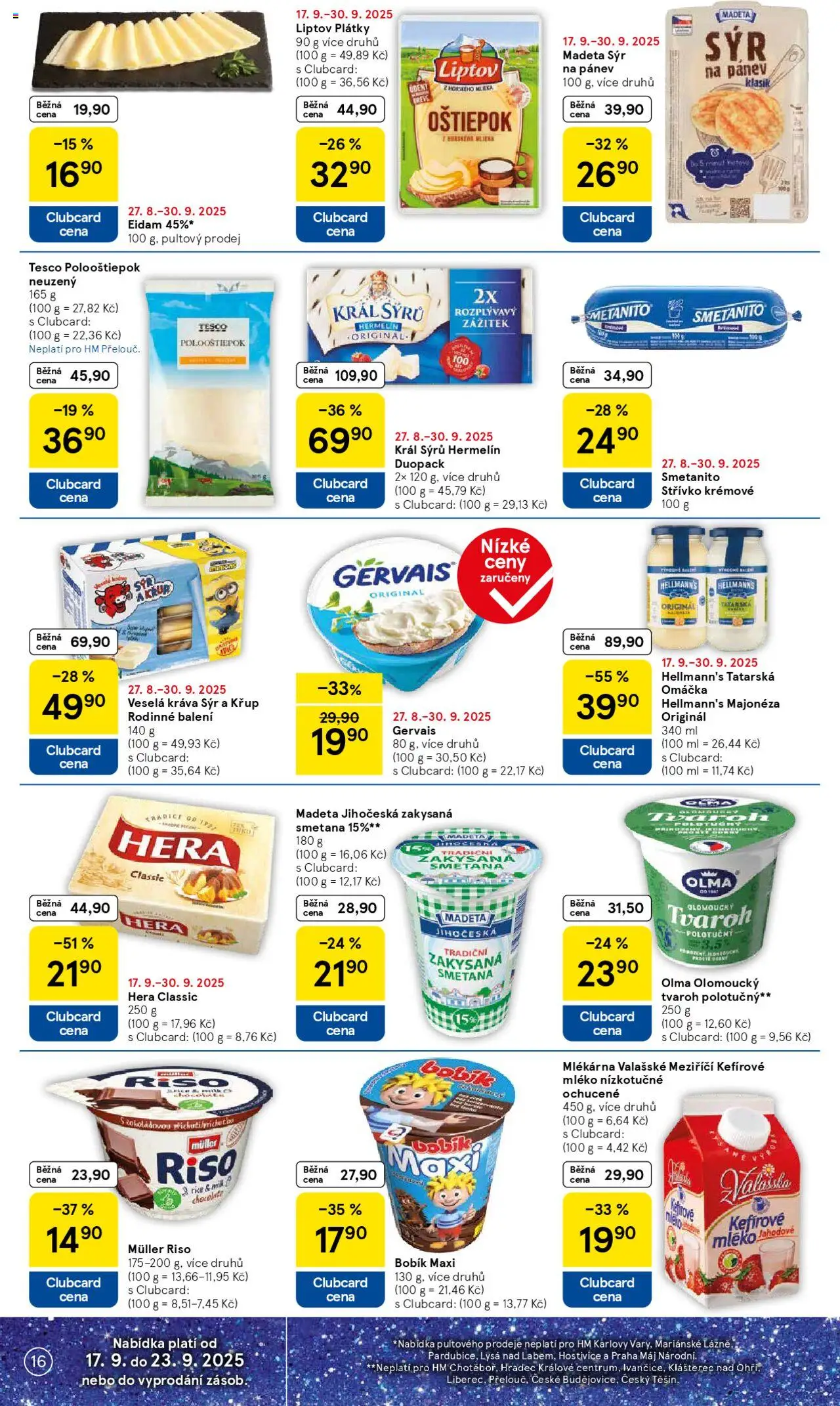 Tesco leták - Hypermarket od 17.09.2025 | Strana: 16 | Produkty: Smetana, Tvaroh, Hera, Eidam