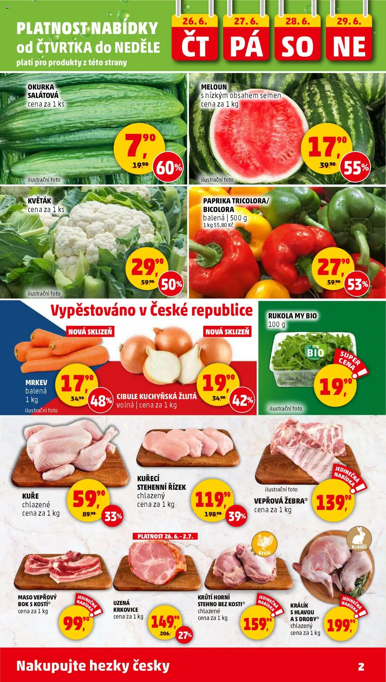 Penny Market leták - Čtvrtečník od 26.06.2025 | Strana: 2 | Produkty: Meloun, Květák, Vepřová žebra, Krkovice